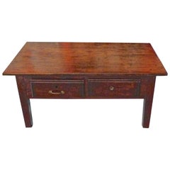 Antique French 19th Century Stained Walnut and Pine Coffee Table with Two Deep Drawers