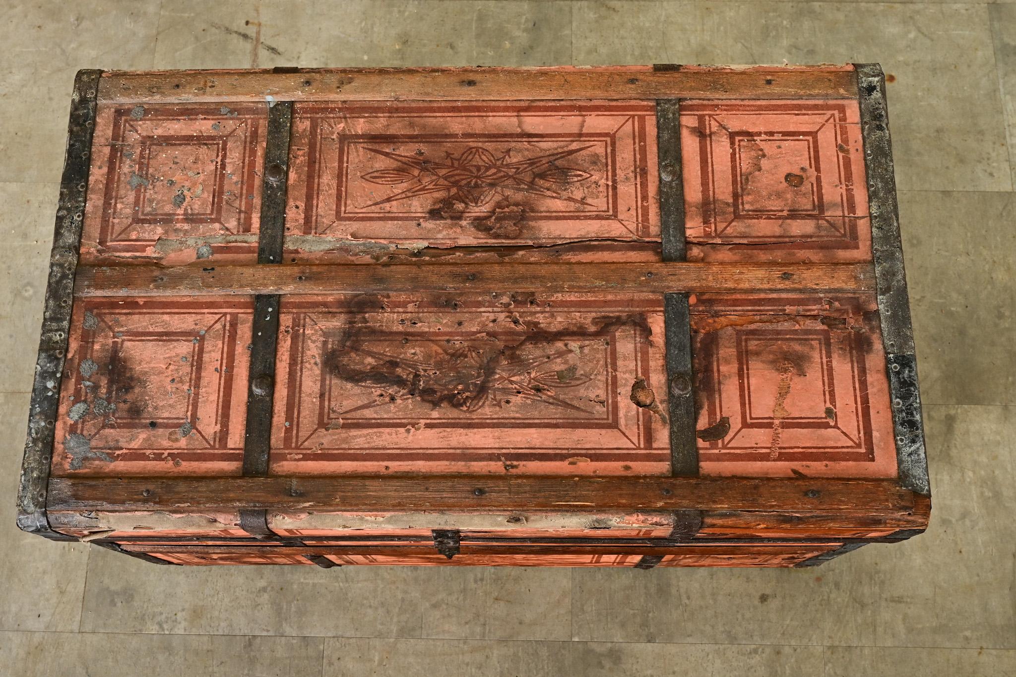 Metal French 19th Century Steamer Trunk For Sale