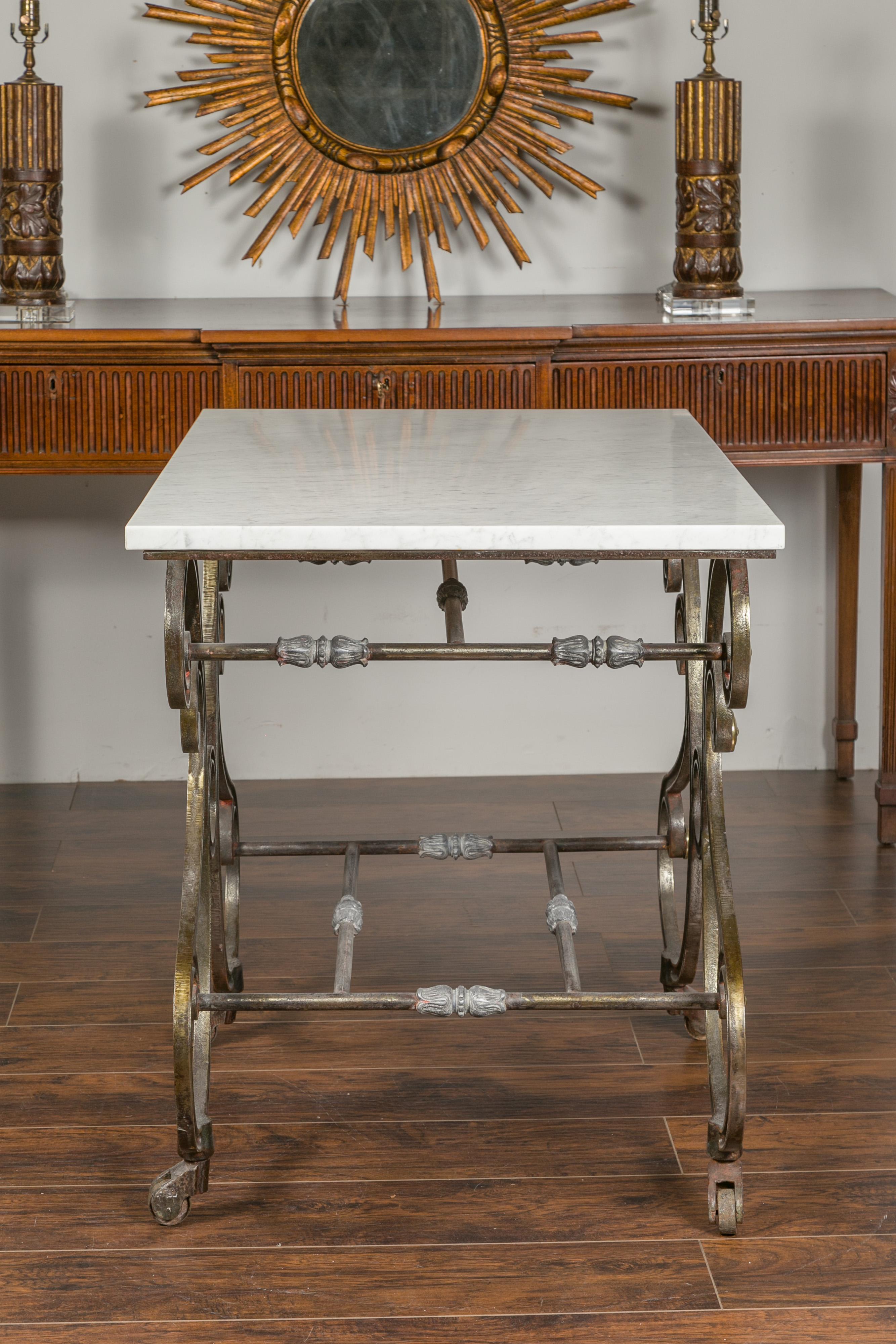French 19th Century Steel and Brass Baker's Table with White Marble Top 6