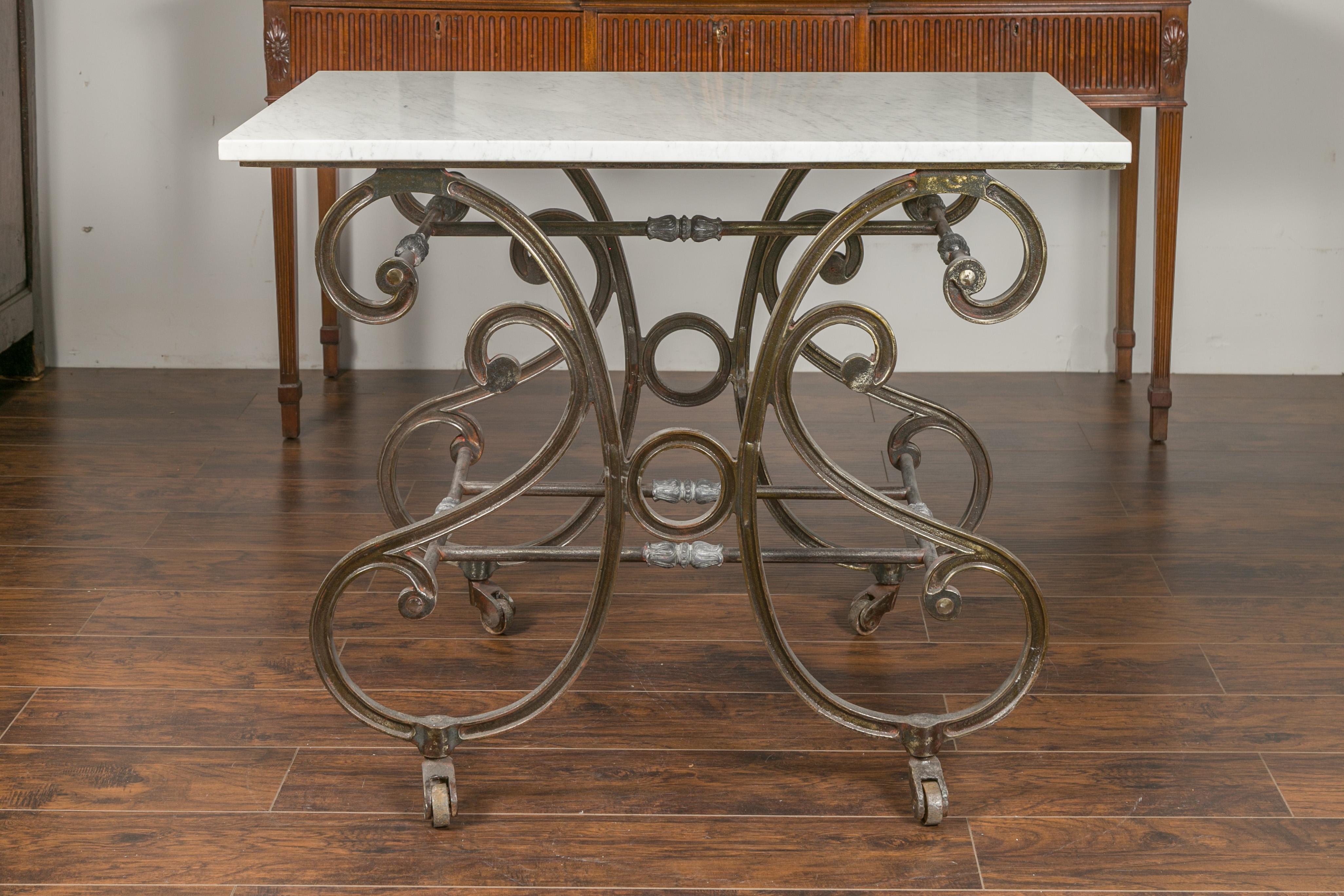 French 19th Century Steel and Brass Baker's Table with White Marble Top 7