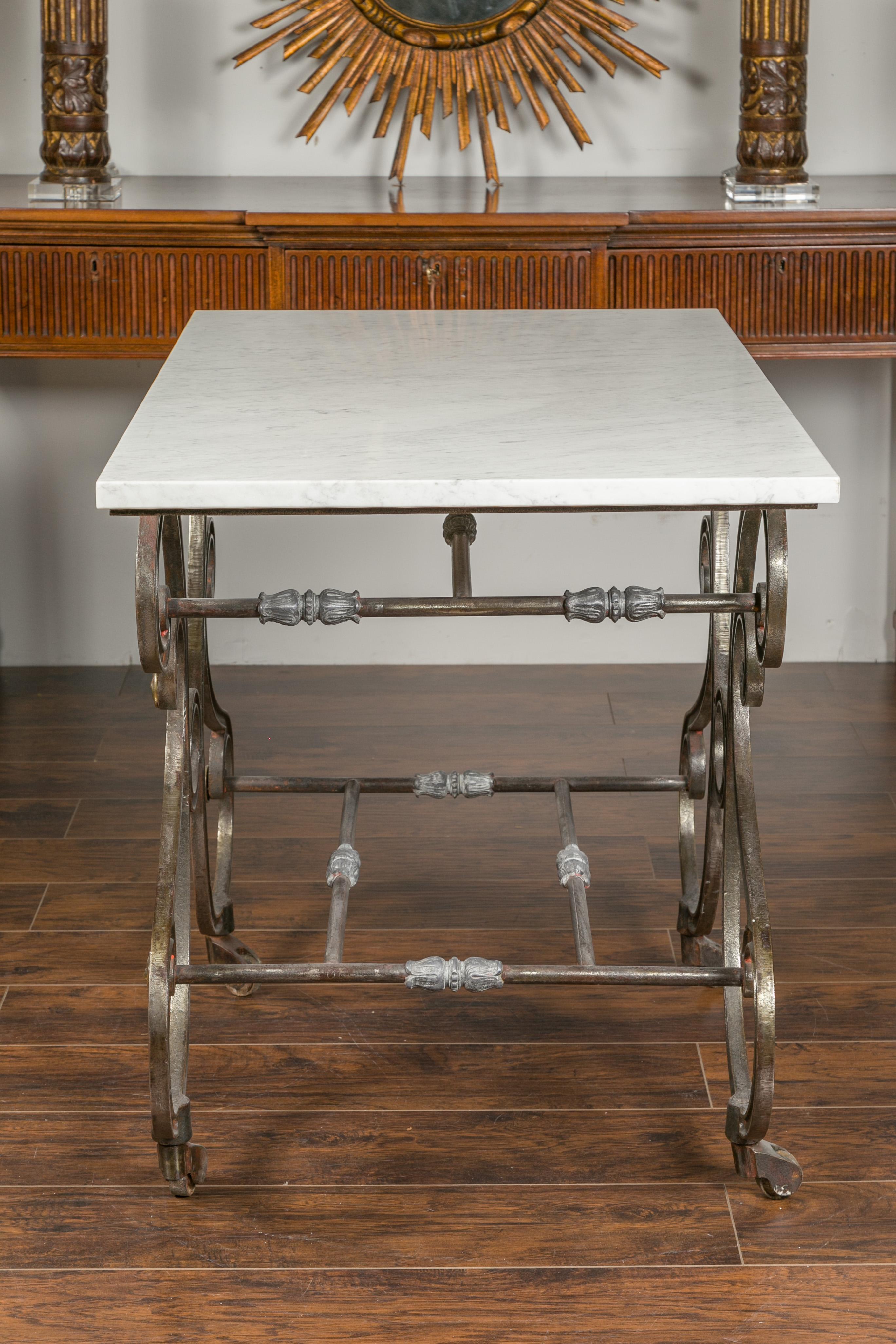 French 19th Century Steel and Brass Baker's Table with White Marble Top 8