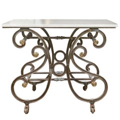 French 19th Century Steel and Brass Baker's Table with White Marble Top