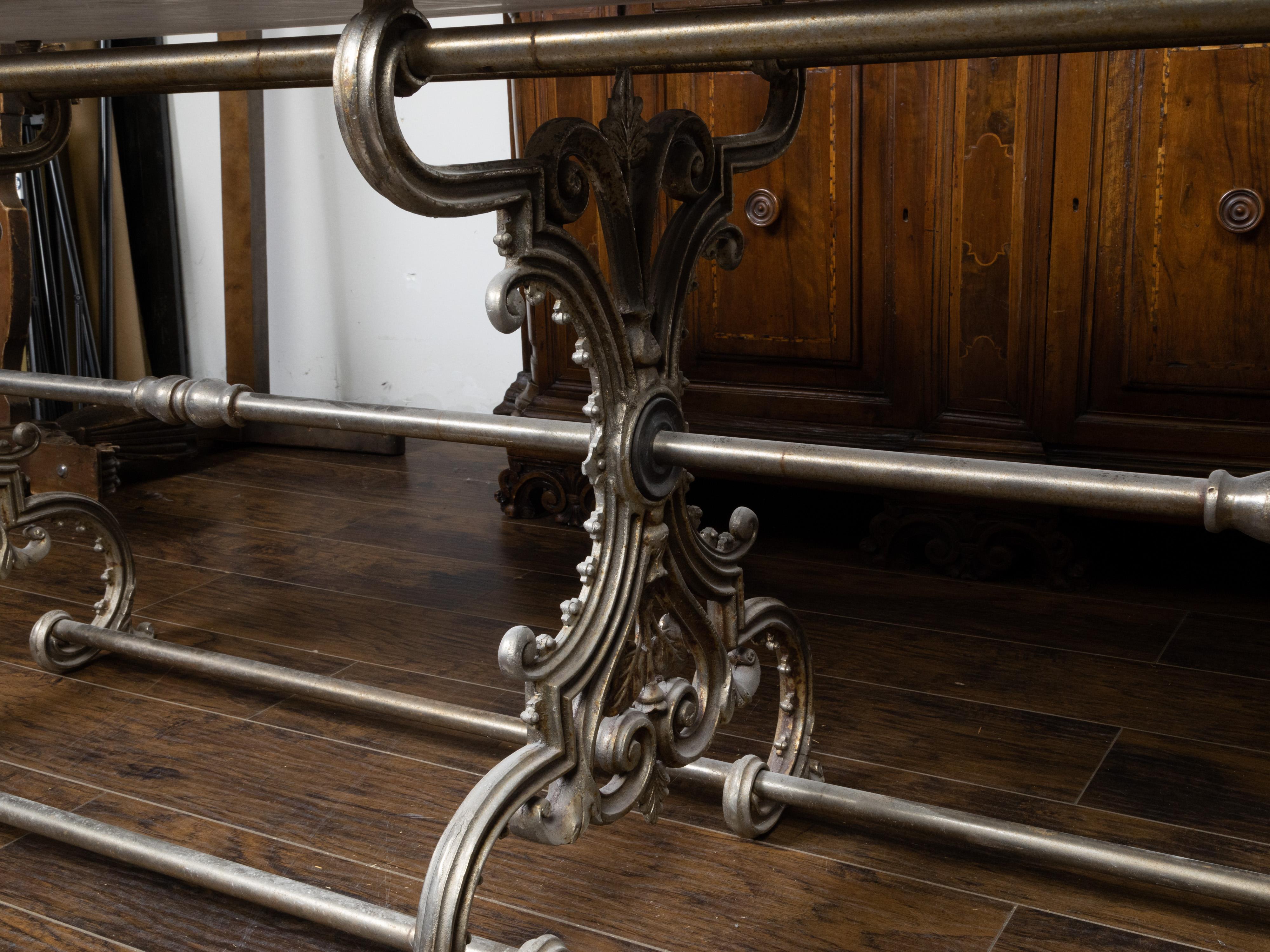 French 19th Century Steel and Marble Top Butcher's Table with Scrolling Base 7