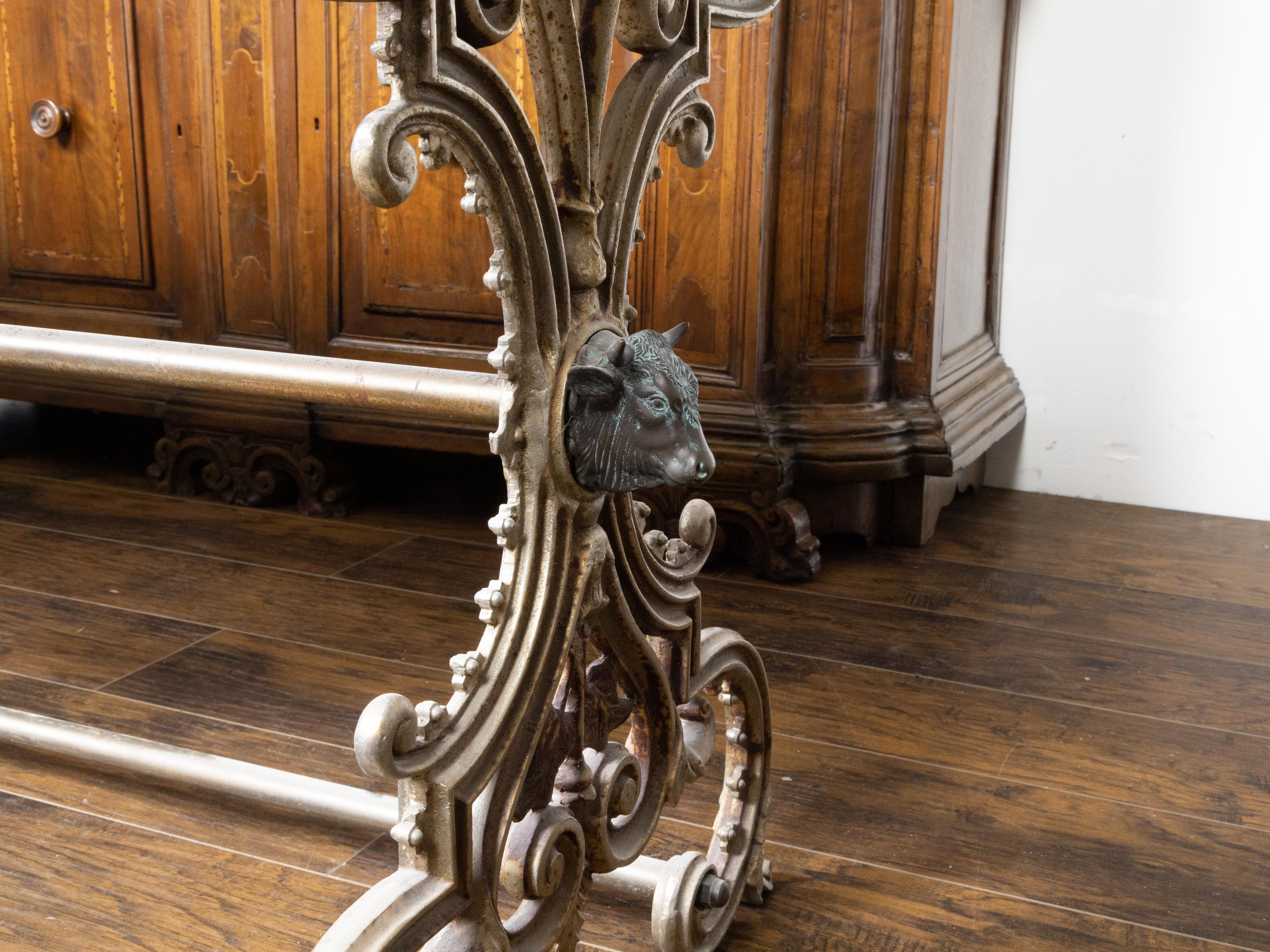 French 19th Century Steel and Marble Top Butcher's Table with Scrolling Base 9