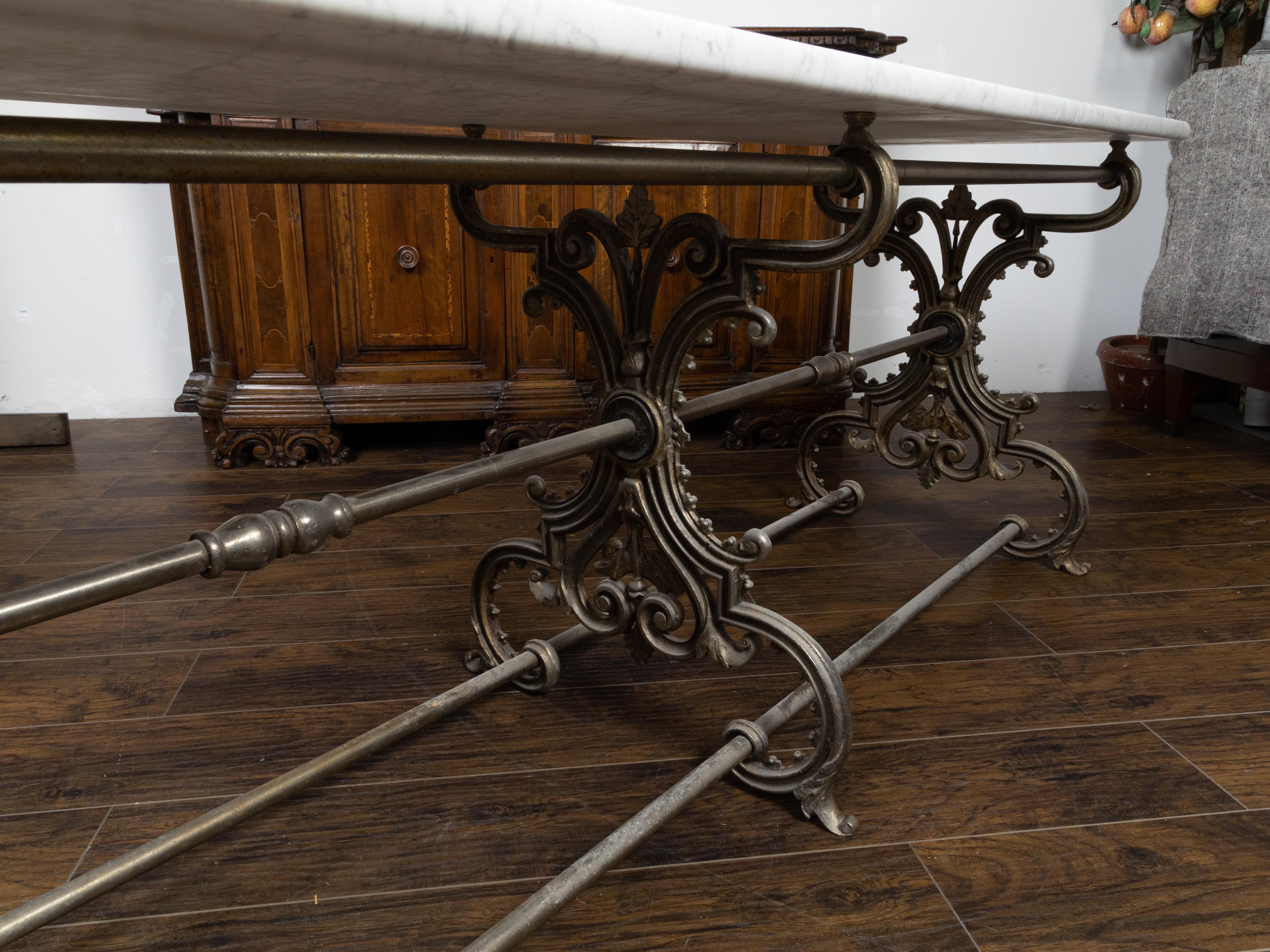 French 19th Century Steel and Marble Top Butcher's Table with Scrolling Base 12
