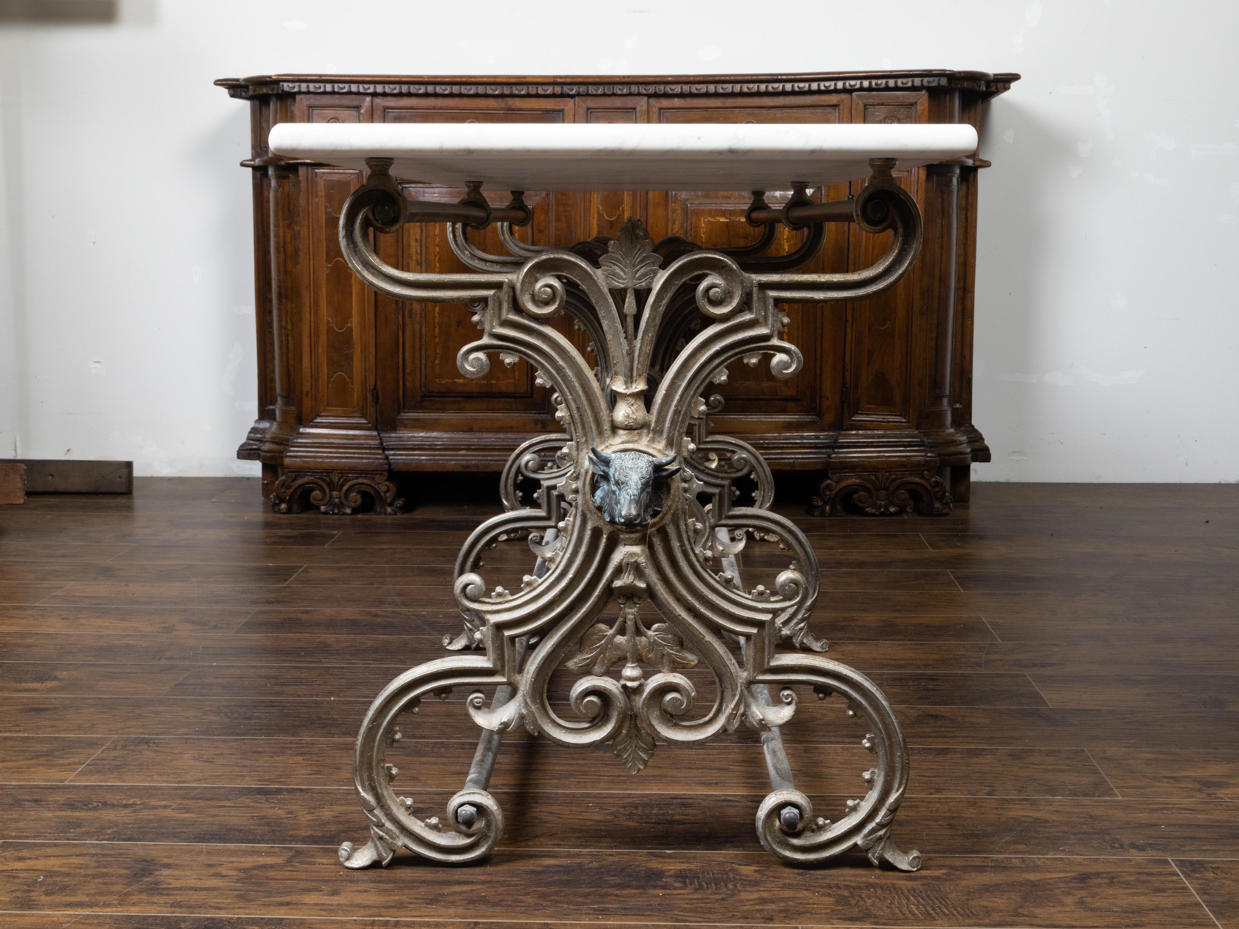 French 19th Century Steel and Marble Top Butcher's Table with Scrolling Base 2