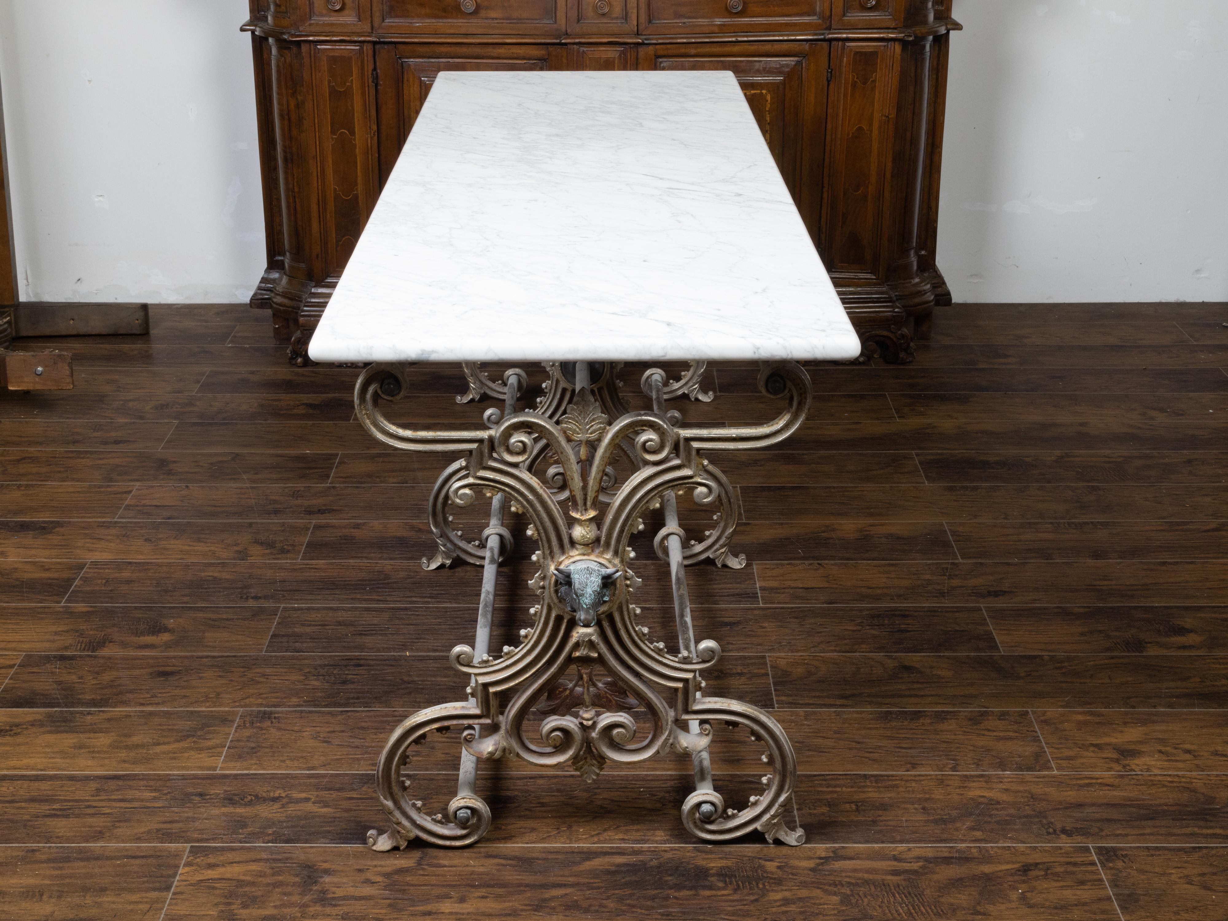 French 19th Century Steel and Marble Top Butcher's Table with Scrolling Base 3