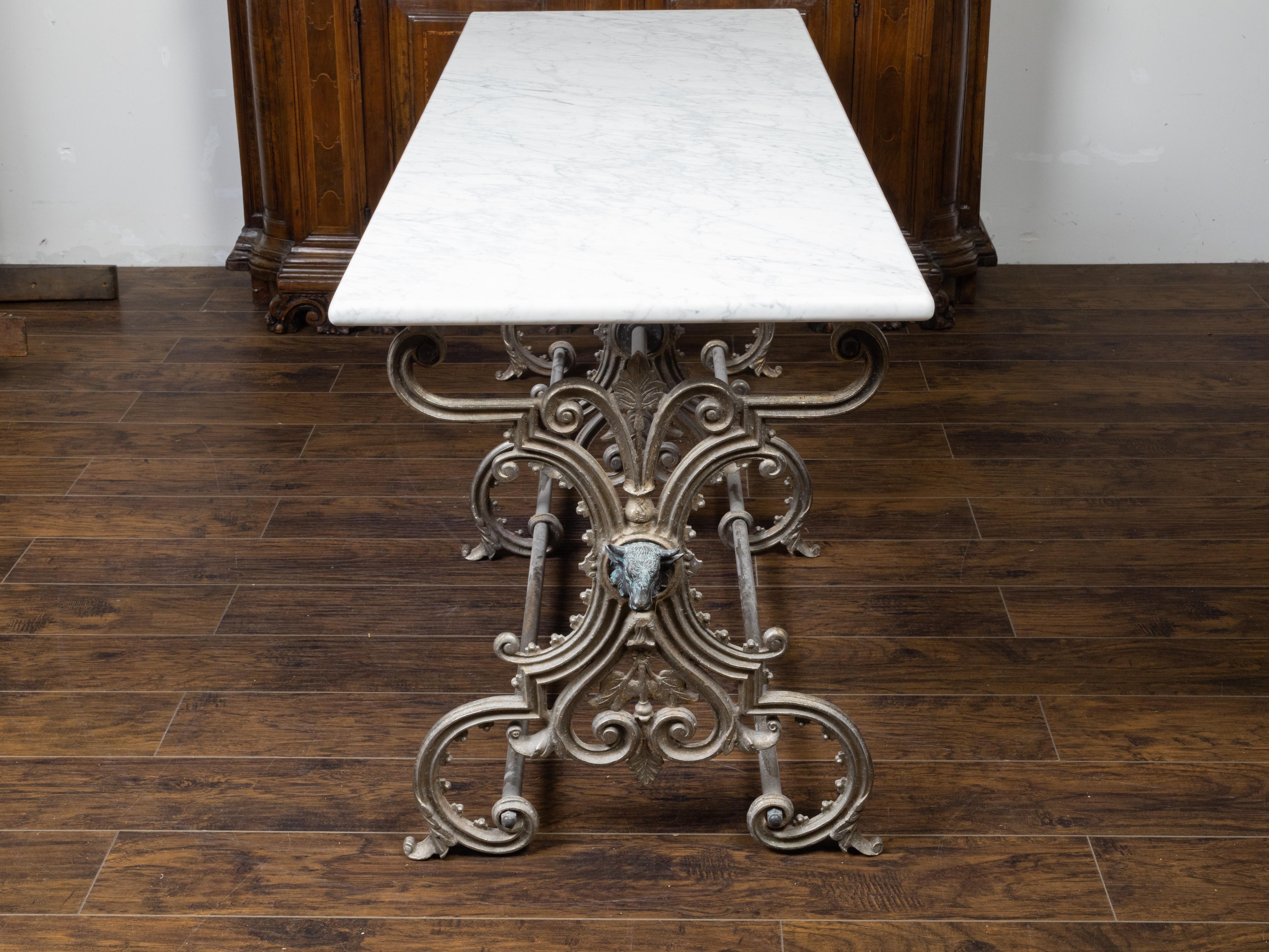 French 19th Century Steel and Marble Top Butcher's Table with Scrolling Base 5