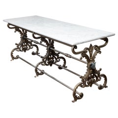 French 19th Century Steel and Marble Top Butcher's Table with Scrolling Base