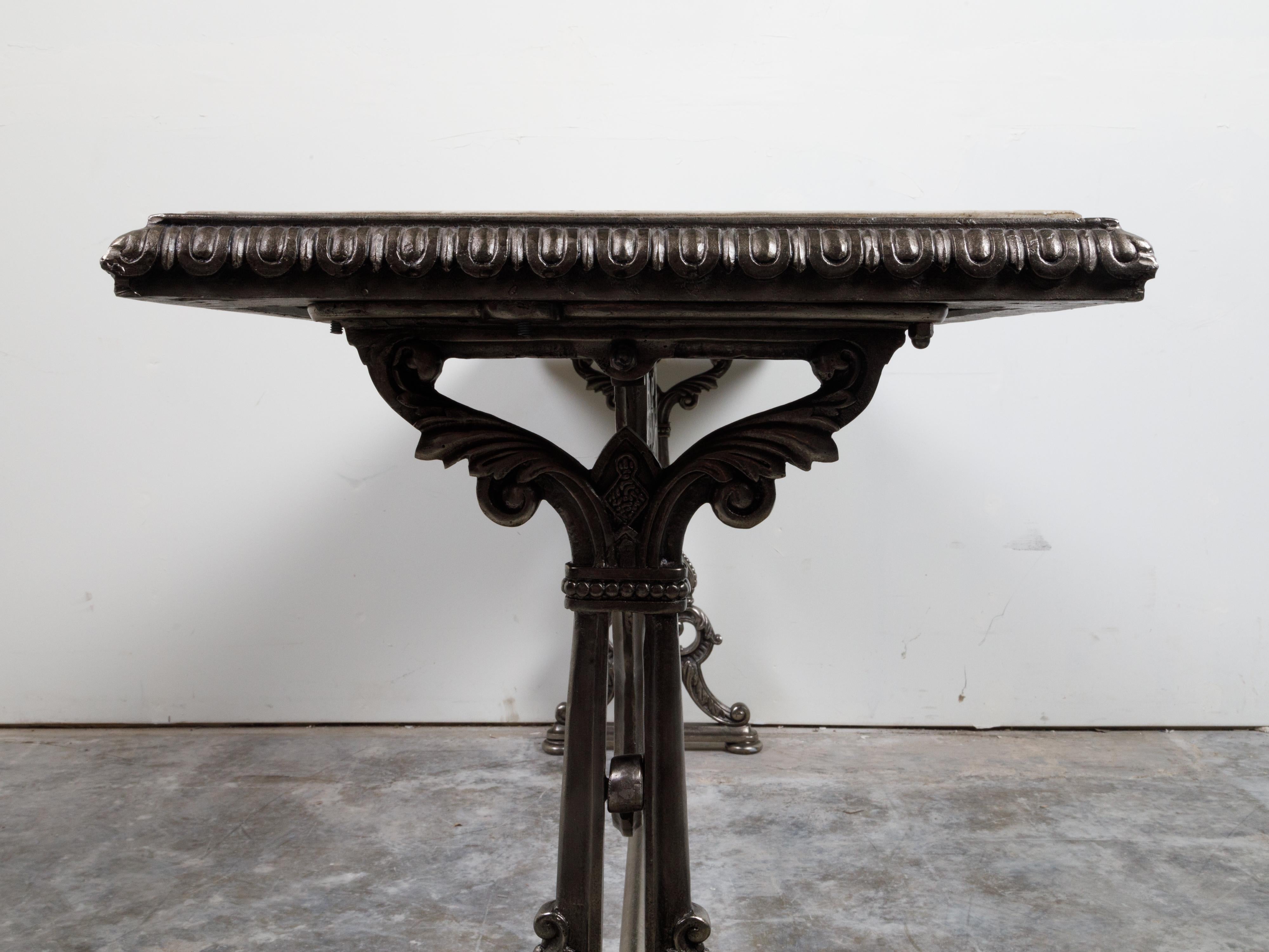 French 19th Century Steel Pastry Table with Marble Top and Scrolling Accents 7