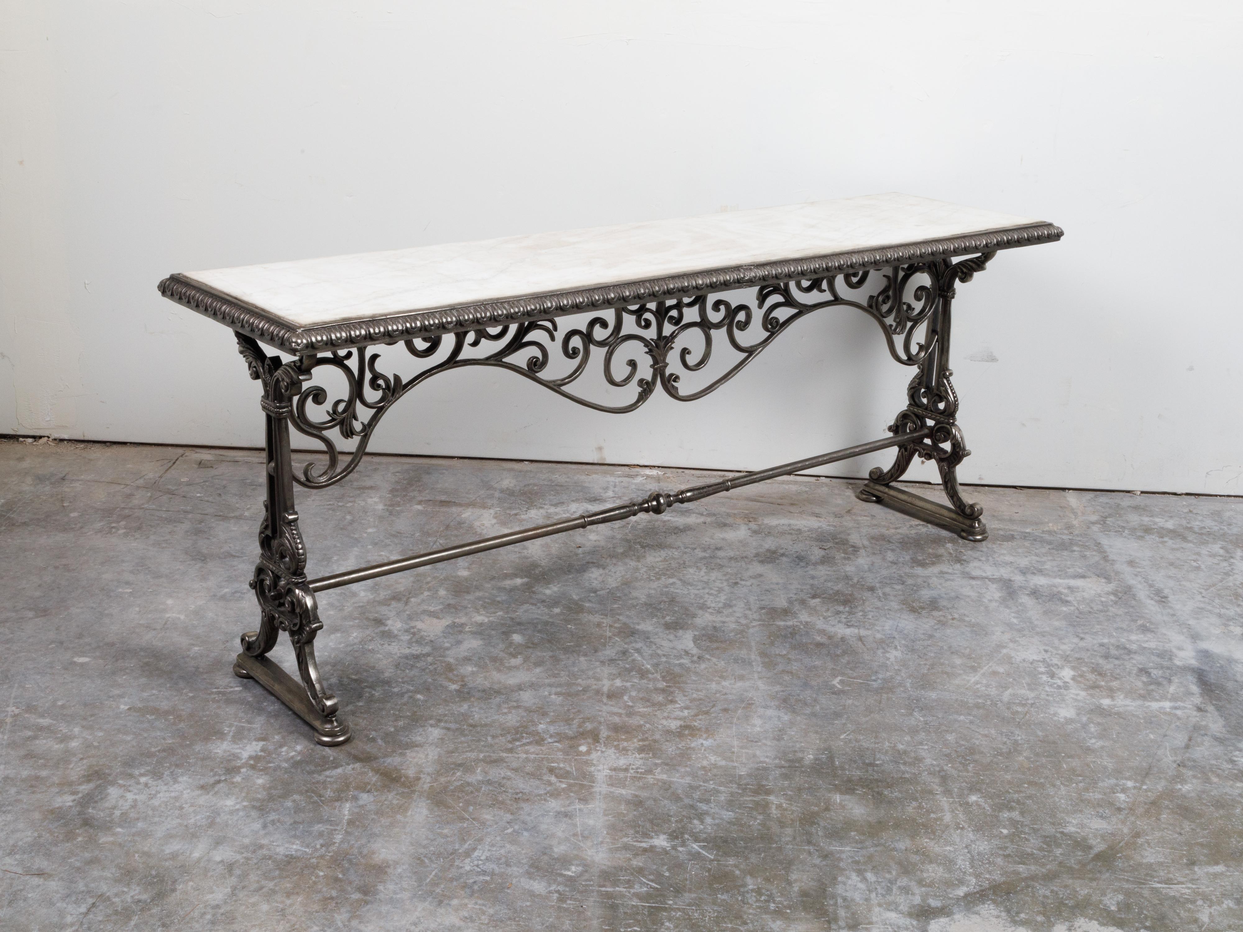 French 19th Century Steel Pastry Table with Marble Top and Scrolling Accents 9