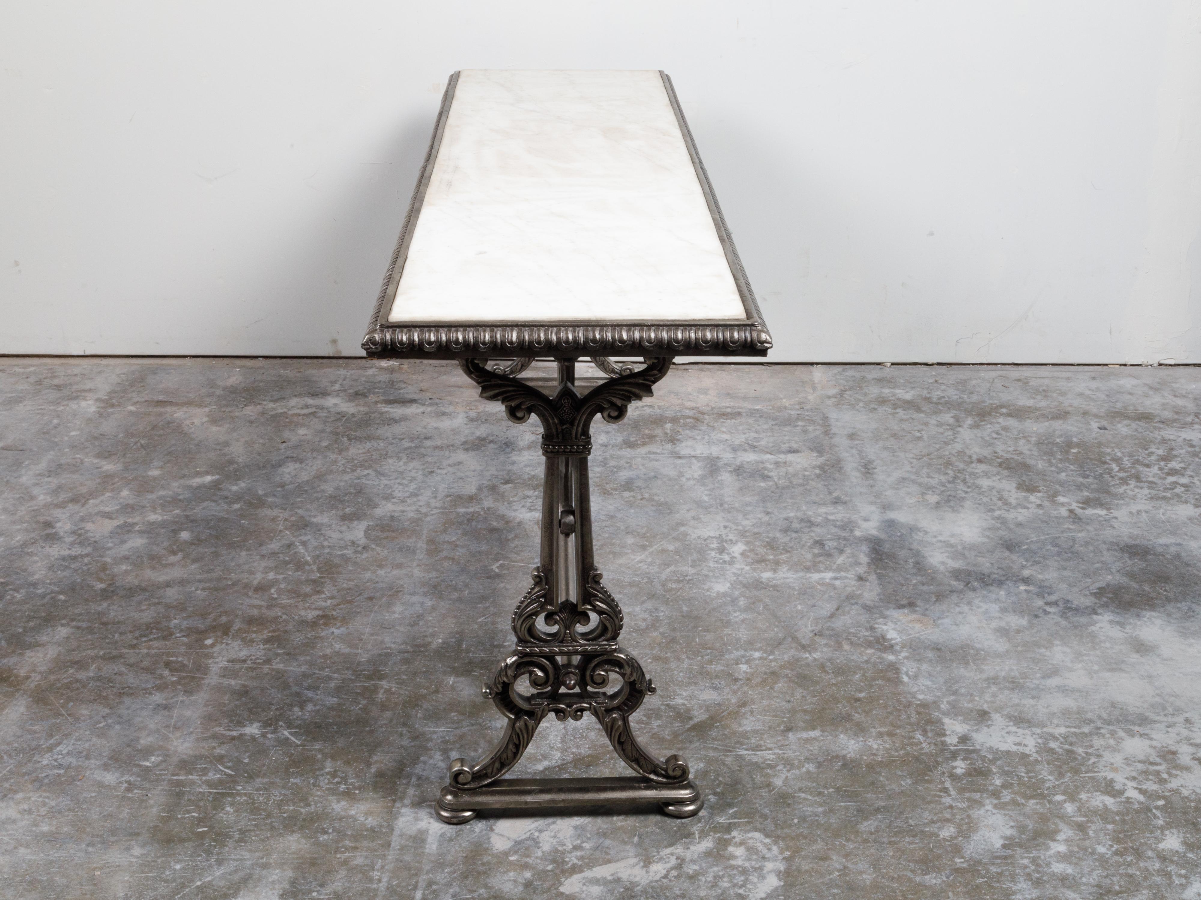 French 19th Century Steel Pastry Table with Marble Top and Scrolling Accents 11