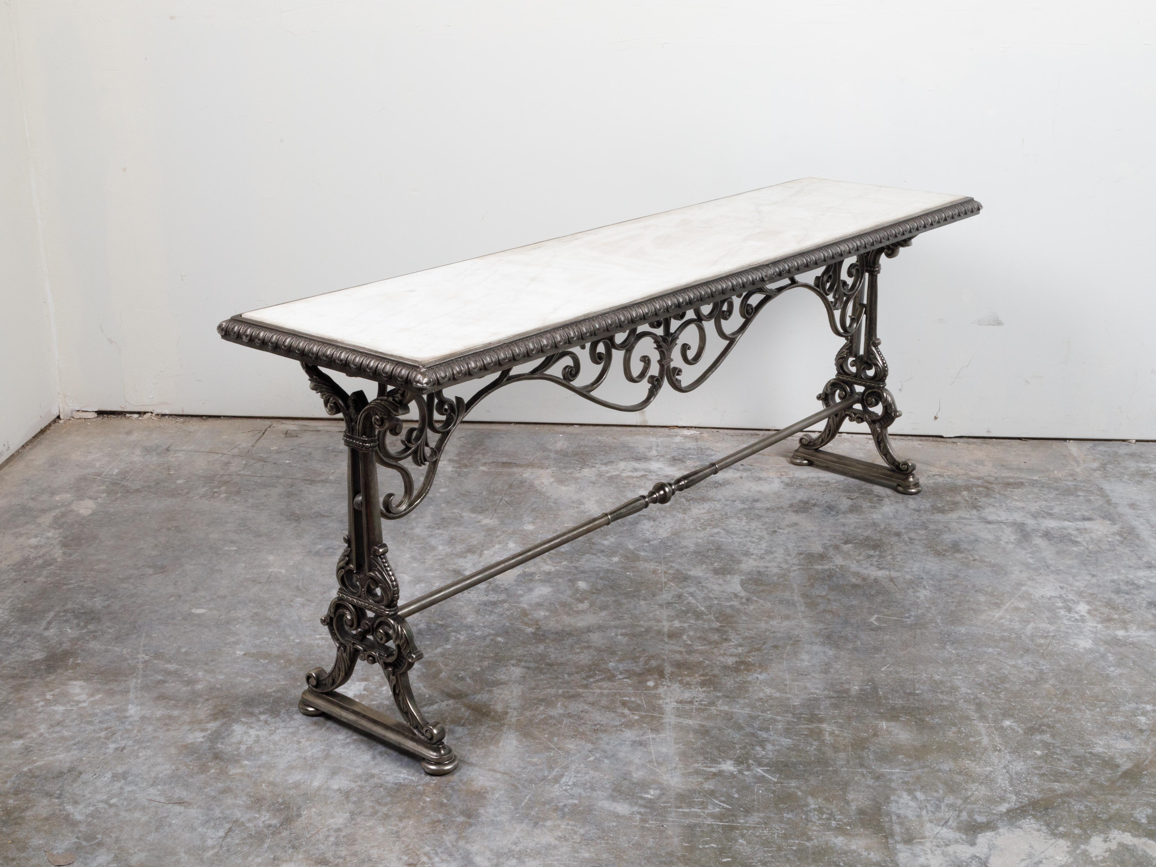 French 19th Century Steel Pastry Table with Marble Top and Scrolling Accents 12