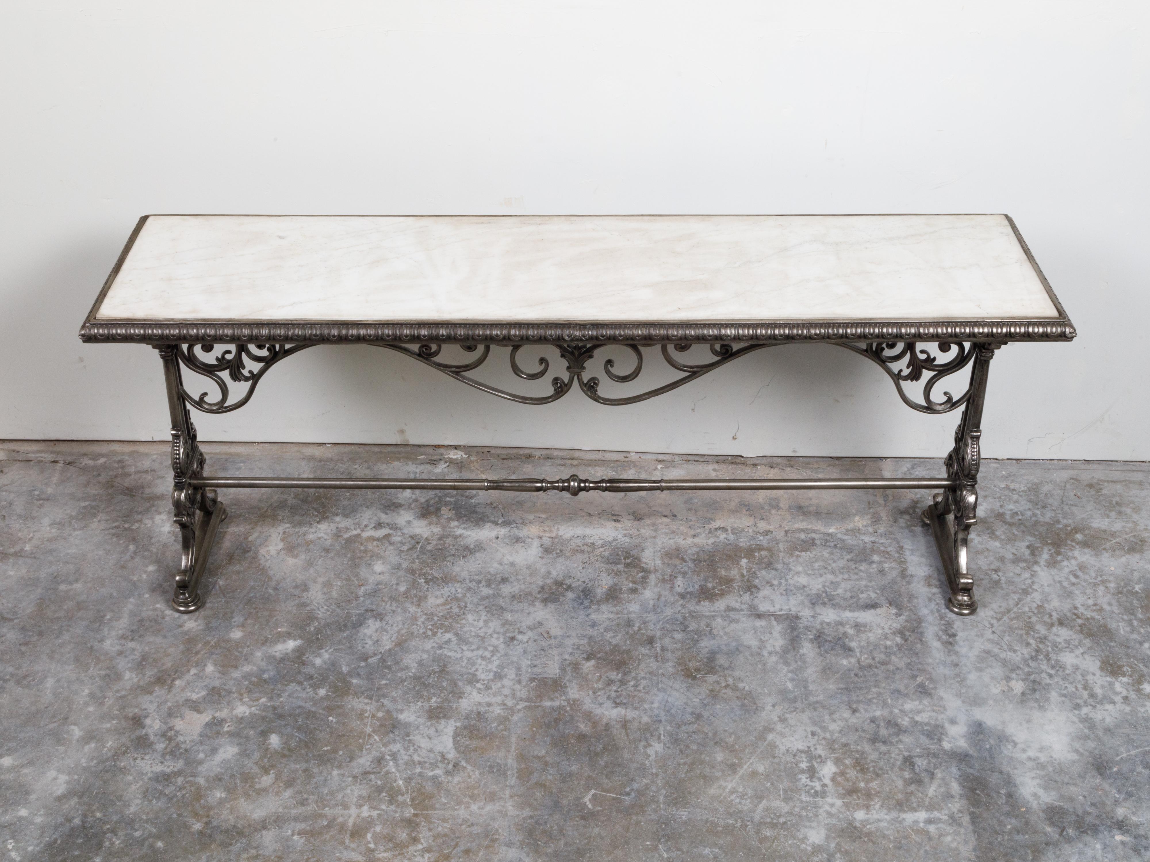 French 19th Century Steel Pastry Table with Marble Top and Scrolling Accents In Good Condition In Atlanta, GA