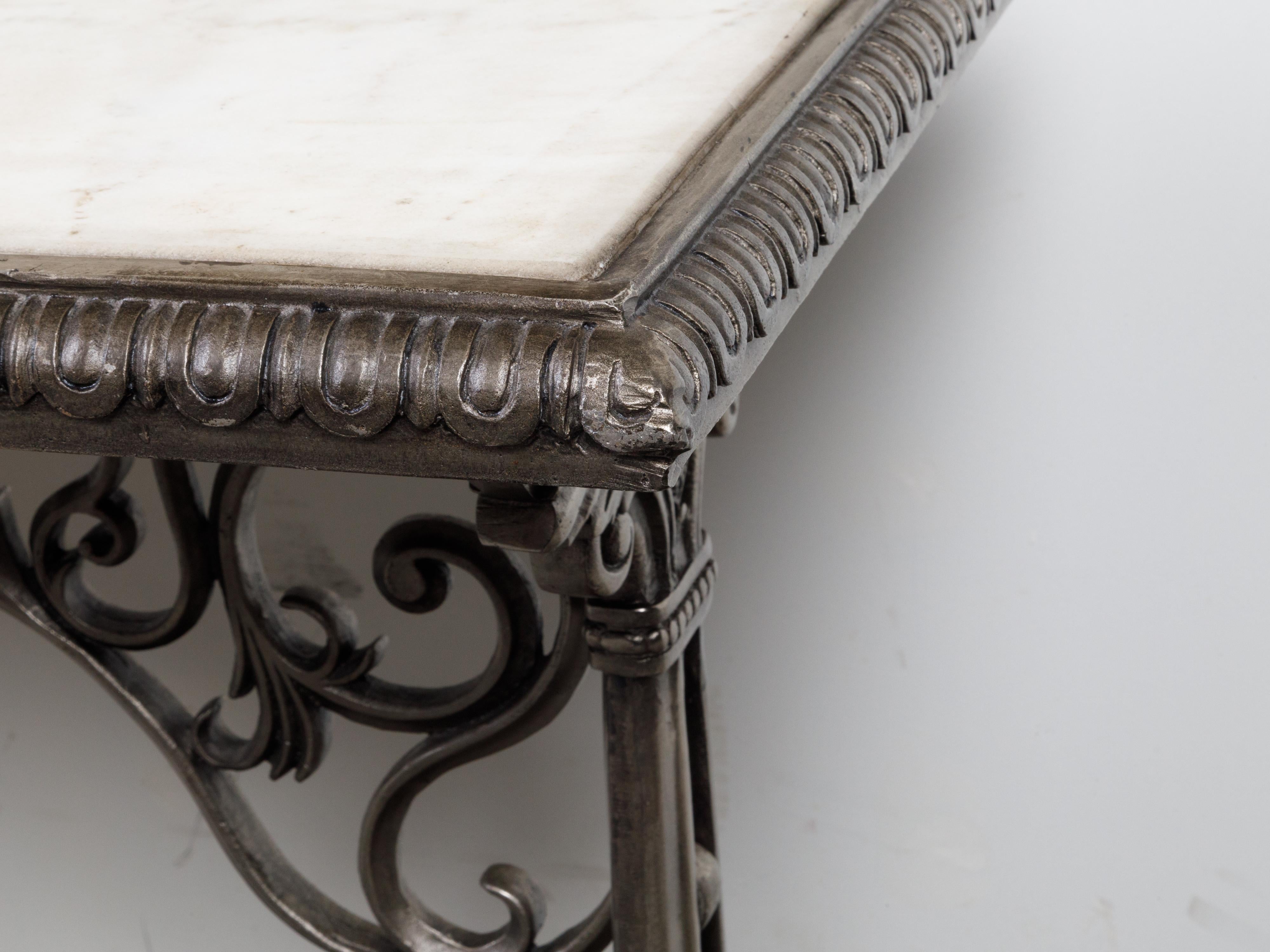 French 19th Century Steel Pastry Table with Marble Top and Scrolling Accents 1