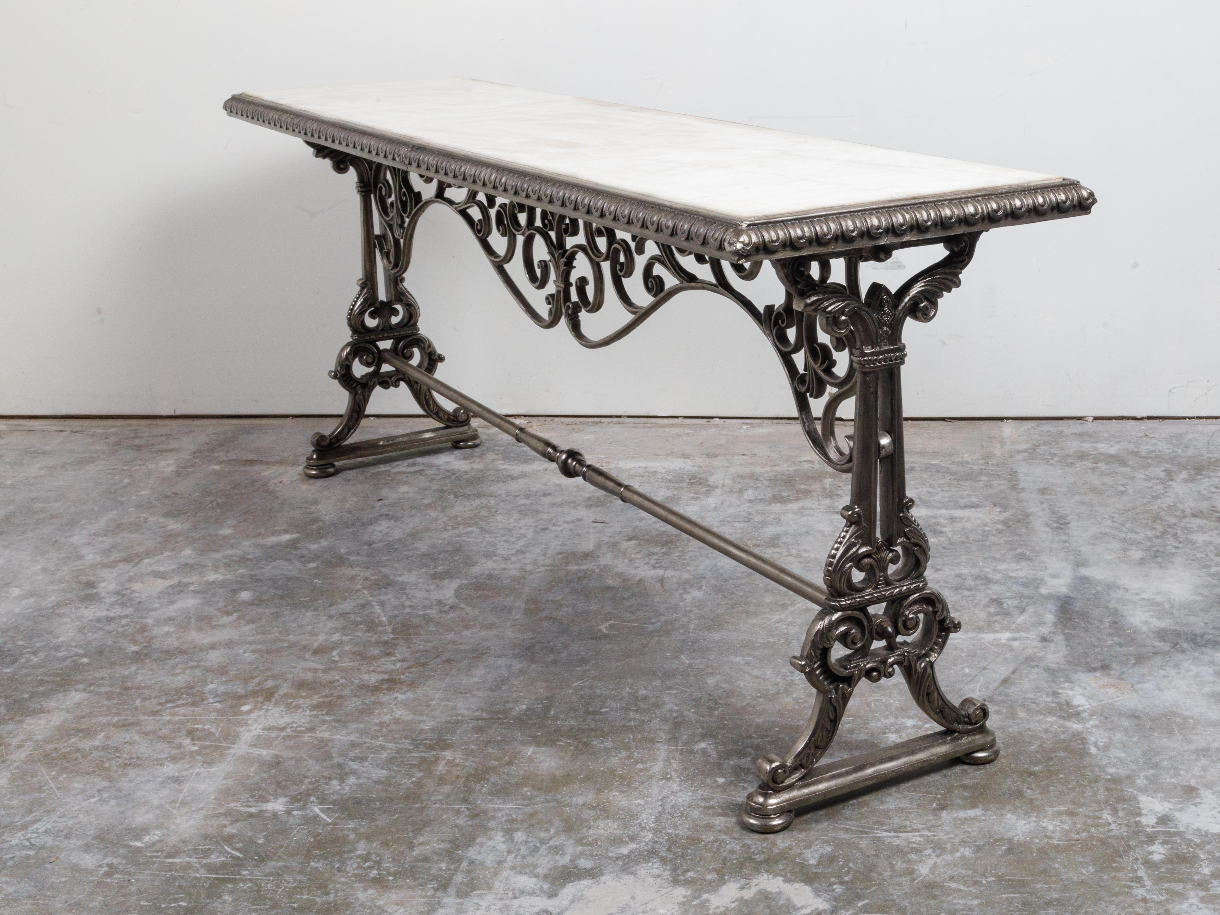 French 19th Century Steel Pastry Table with Marble Top and Scrolling Accents 5