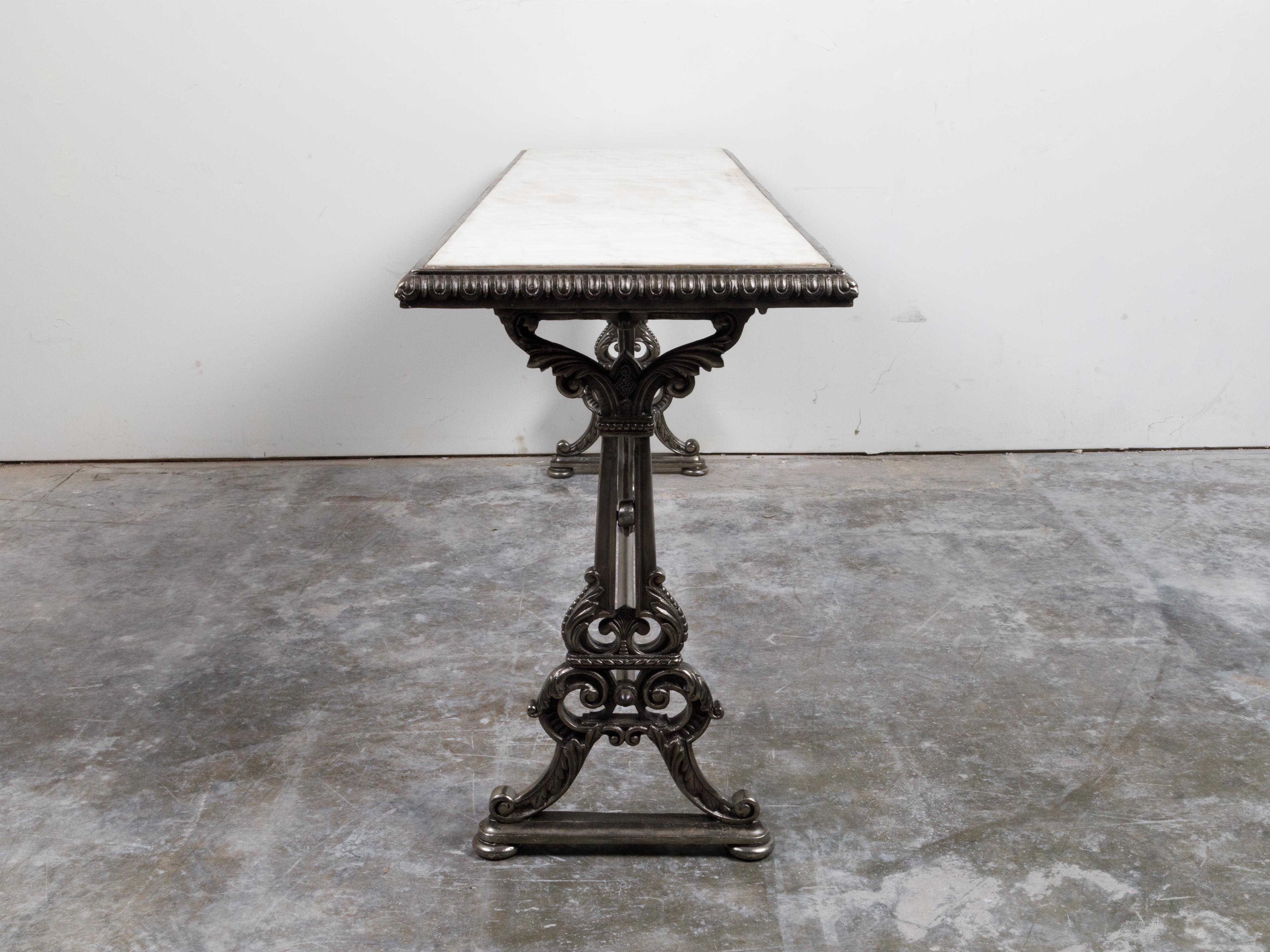 French 19th Century Steel Pastry Table with Marble Top and Scrolling Accents 6