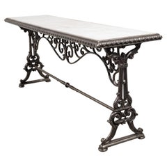 Antique French 19th Century Steel Pastry Table with Marble Top and Scrolling Accents