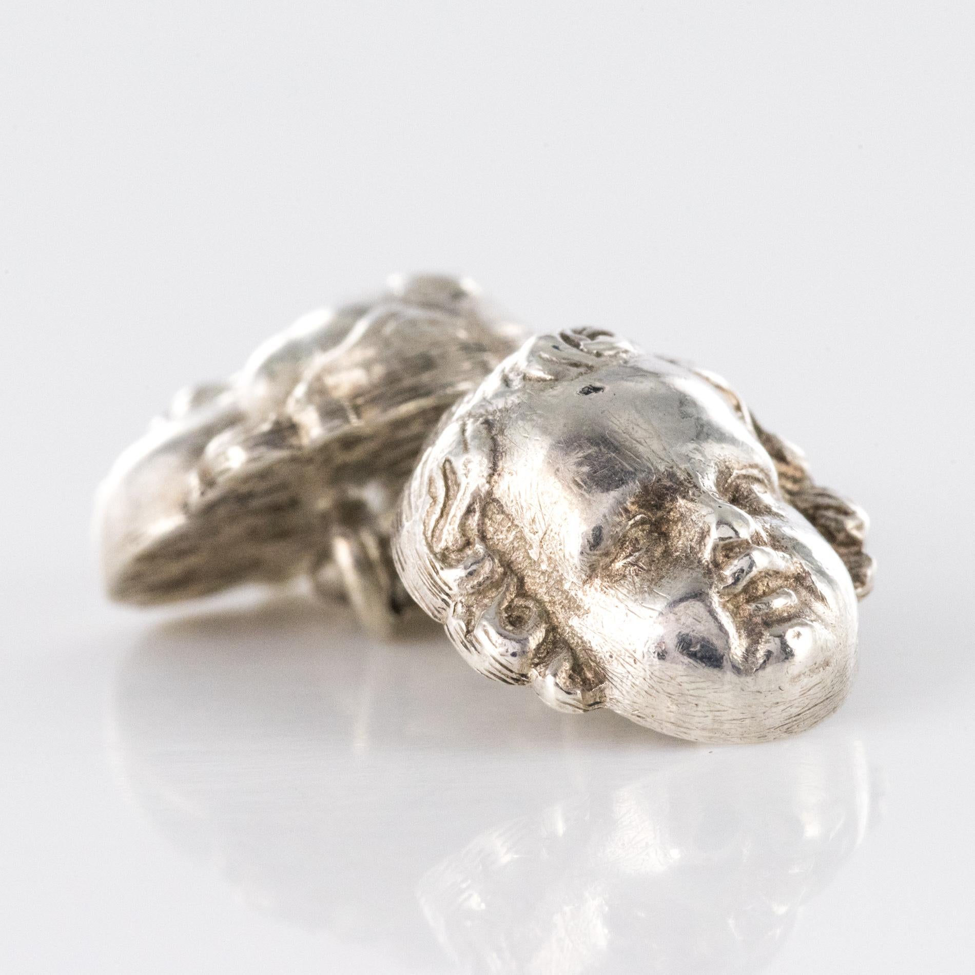 Men's French 19th Century Sterling Silver Cherub Cufflinks For Sale