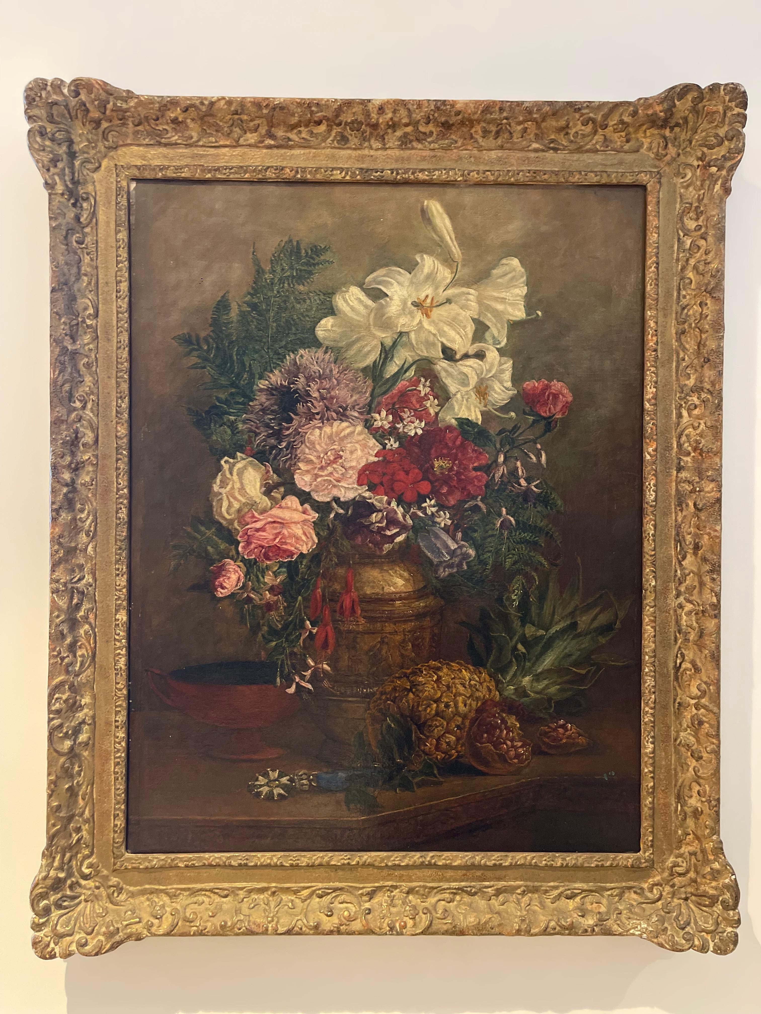 French 19th Century Still Life Oil on Canvas In Good Condition For Sale In Southall, GB