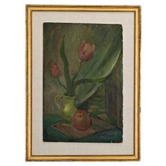 French 19th Century Still Life Painting of Tulips