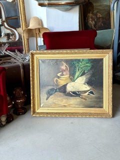 French 19th Century Still Life with Mallard, Vegetables & Earthenware