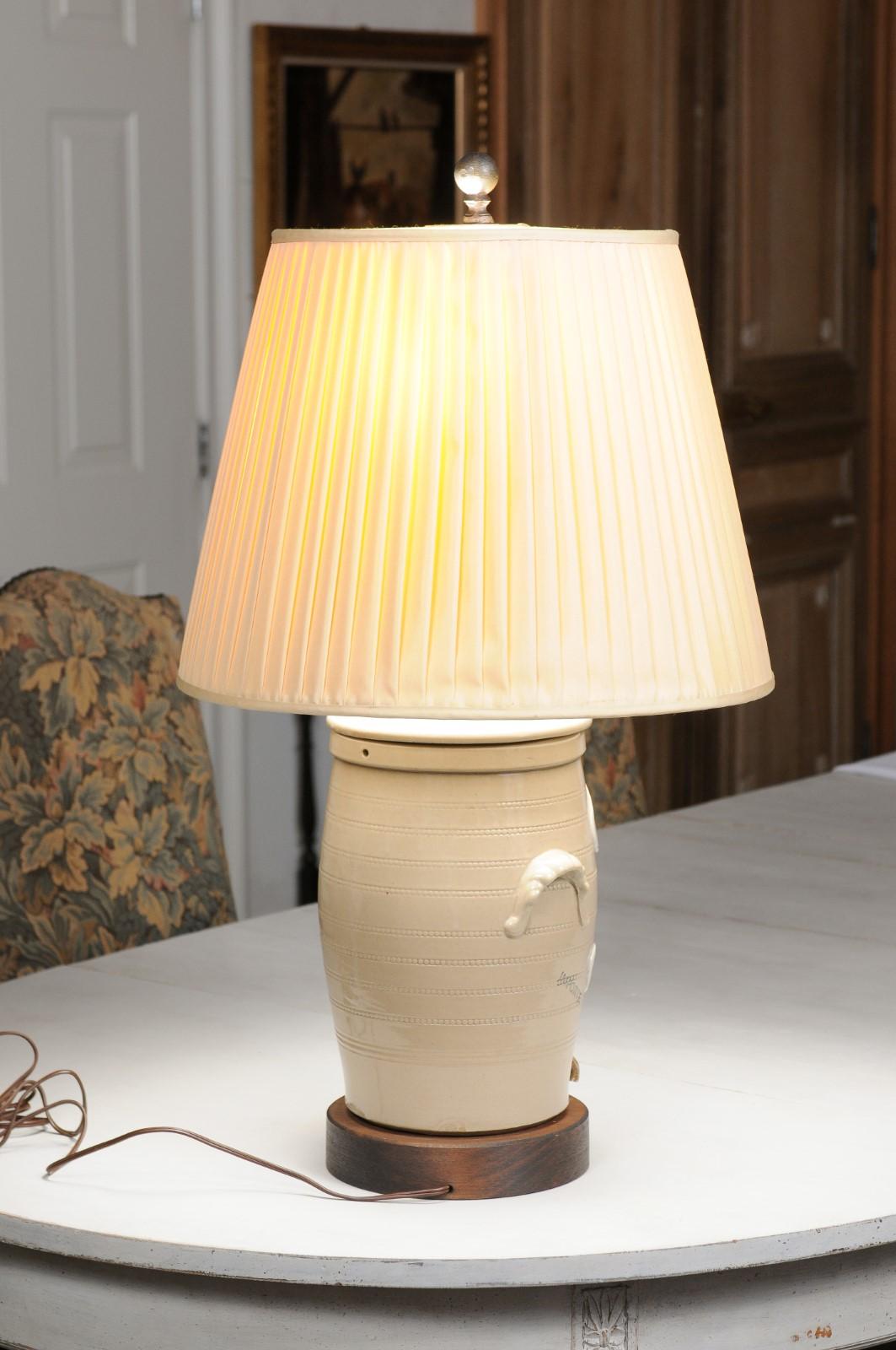 French 19th Century Stoneware Spirit Barrel Made into a Table Lamp with Shade 7