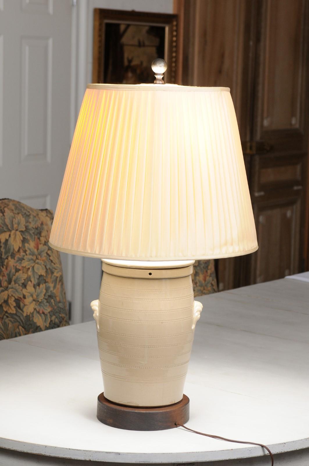 French 19th Century Stoneware Spirit Barrel Made into a Table Lamp with Shade 8