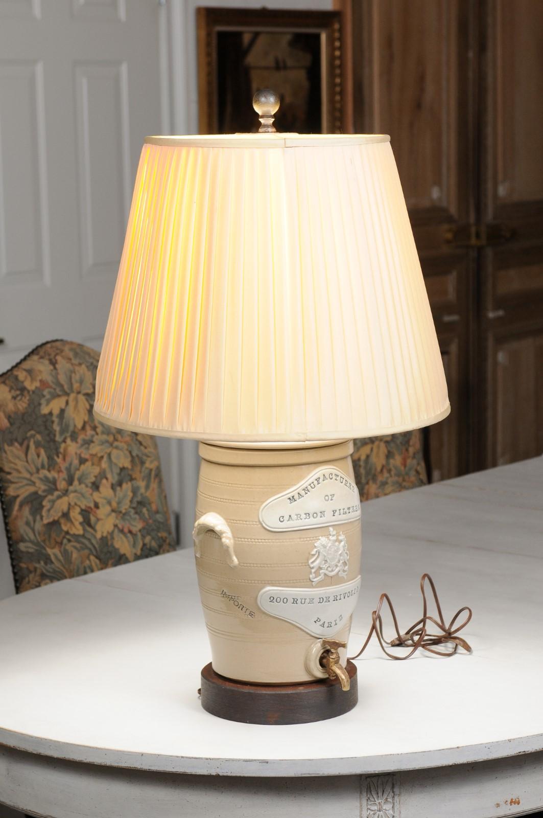 French 19th Century Stoneware Spirit Barrel Made into a Table Lamp with Shade 5