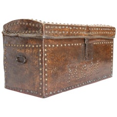 French 19th Century Studded Leather Covered Wood Trunk