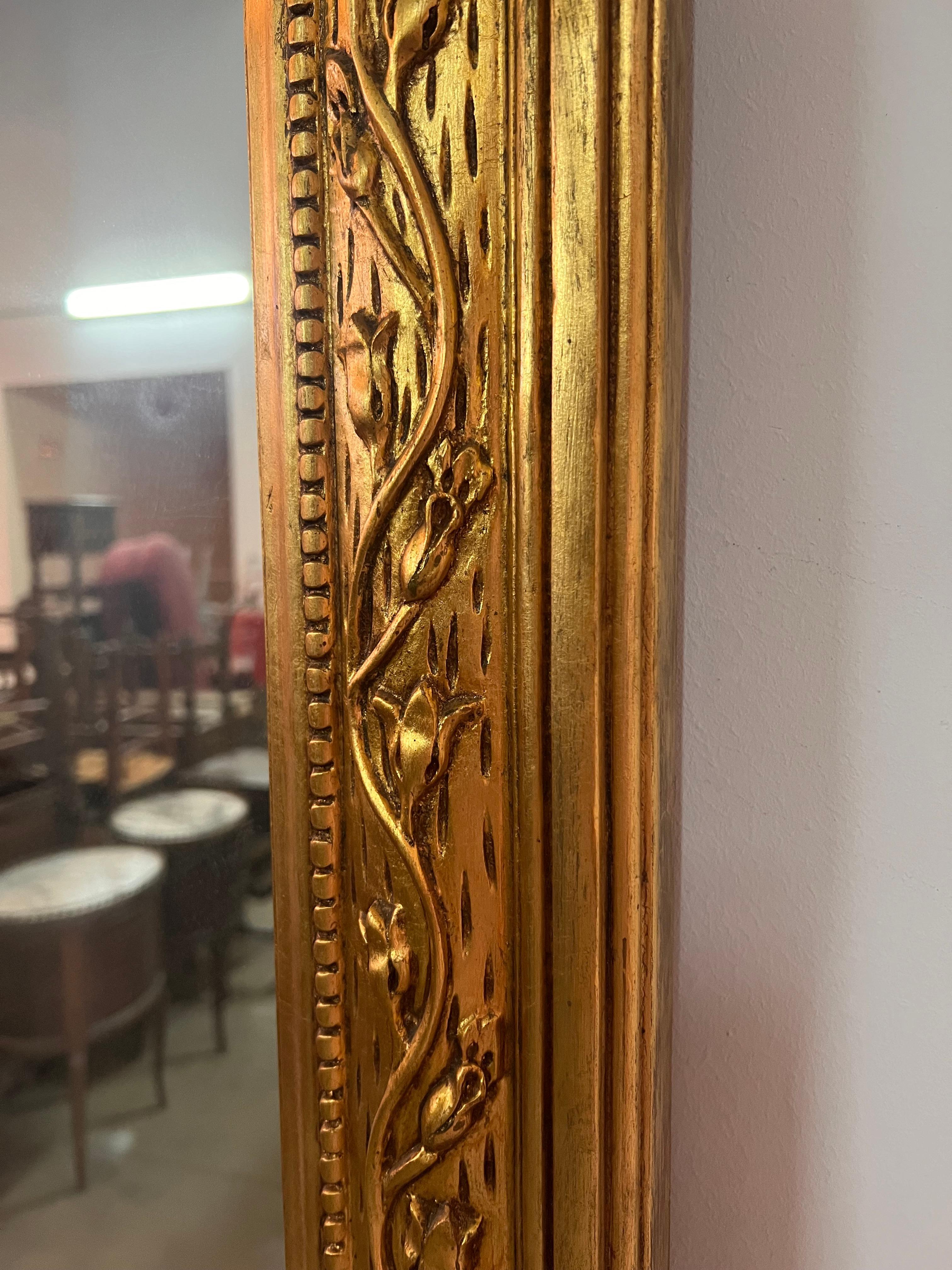 French 19th Century Symmetrical Large Vertical Gold Gilt Mirror with crest 7.8Ft For Sale 4