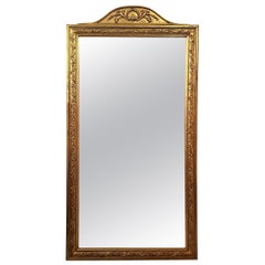 French 19th Century Symmetrical Large Vertical Gold Gilt Mirror with crest 7.8Ft