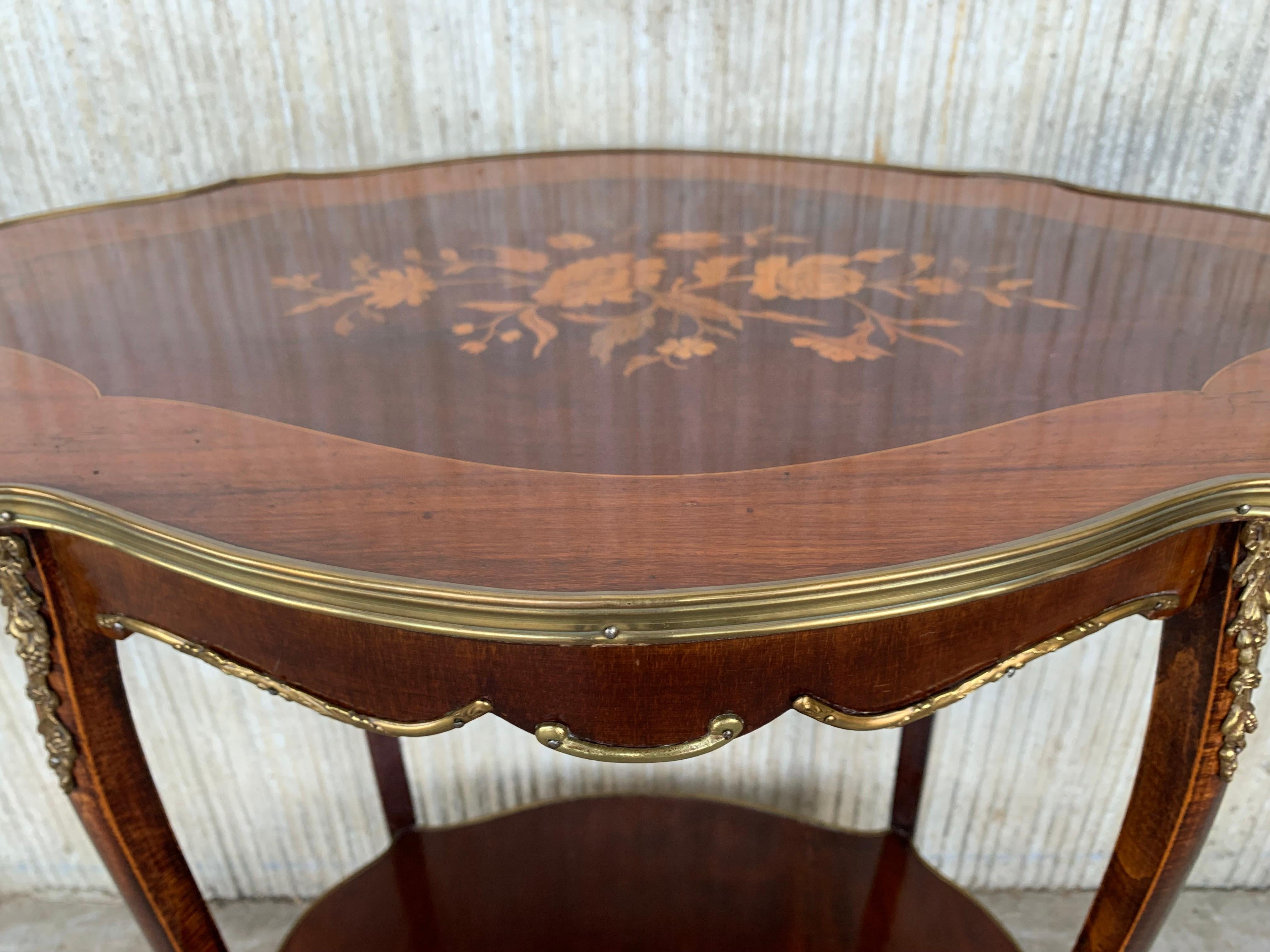French 19th Century Table Louis XV Style with Floral Marquetry and Gilt Bronze For Sale 5