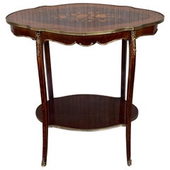 French 19th Century Table Louis XV Style with Floral Marquetry and Gilt Bronze