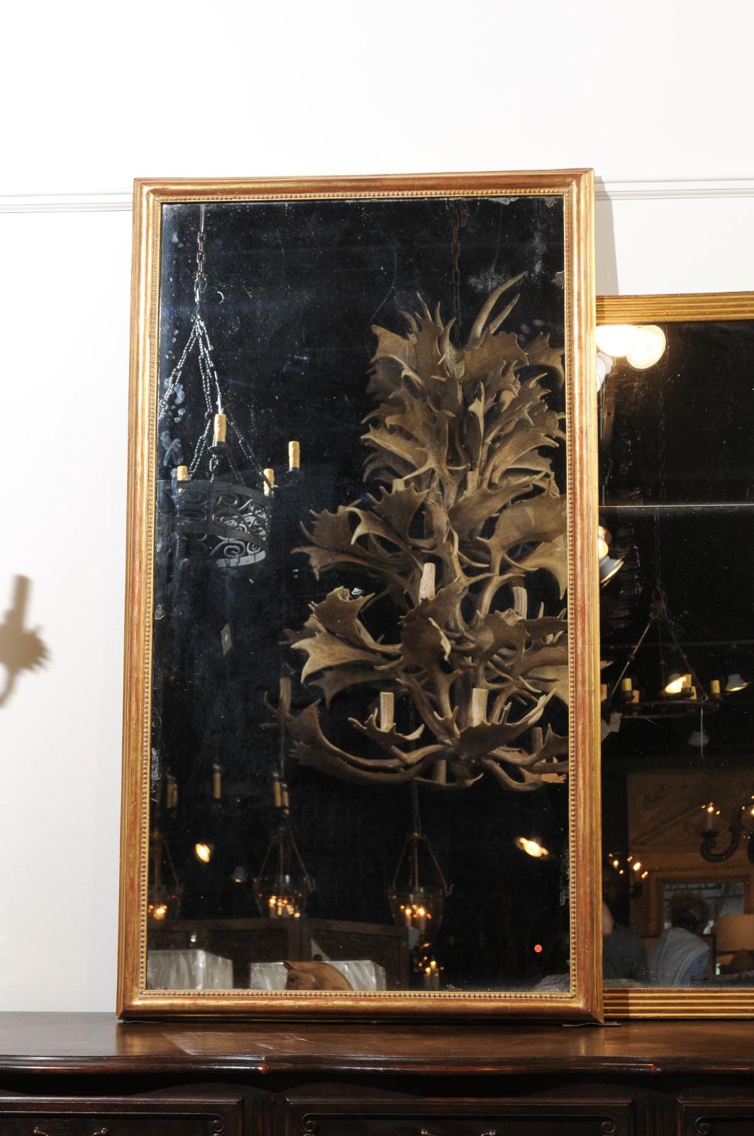 French 19th Century Tall Mirror with Beaded Motifs and Original Mercury Glass In Good Condition In Atlanta, GA