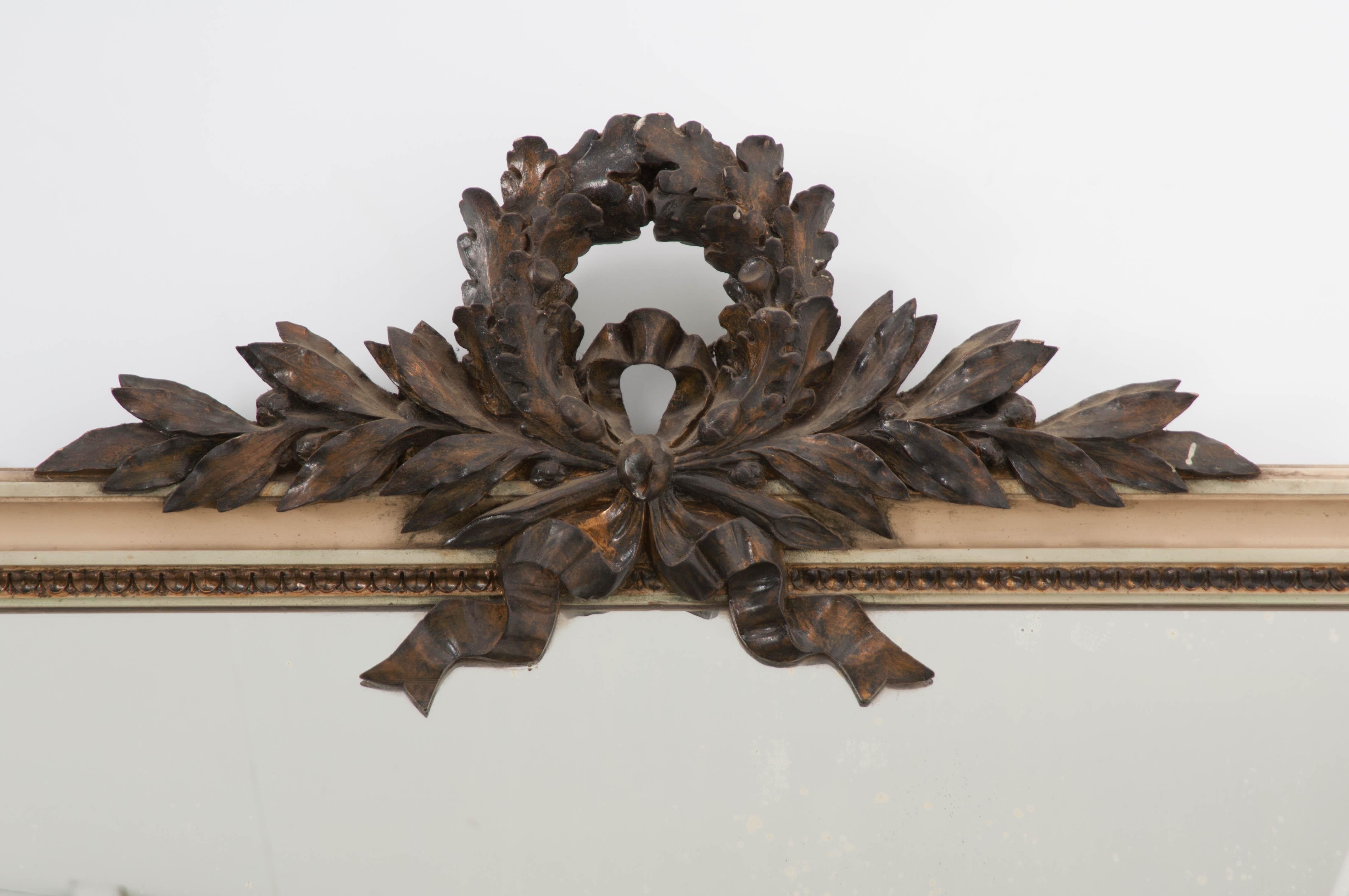 Hardwood French 19th Century Tall Painted Over-Mantle Mirror