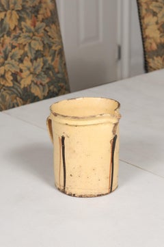 French 19th Century Tan Jaspe Pottery Pitcher with Black and Brown Dripping
