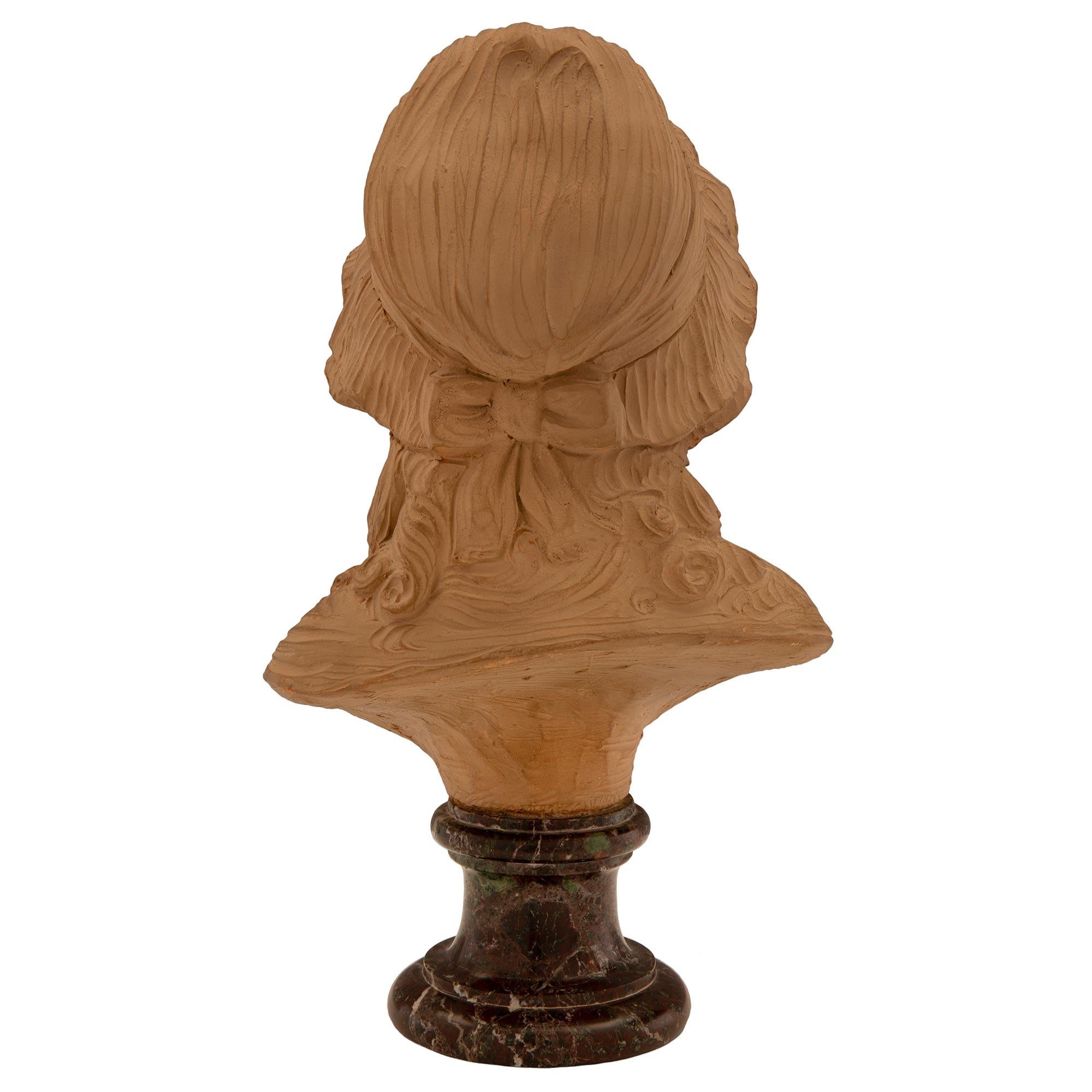 French 19th Century Terra Cotta and Rosso Levanto Marble Bust In Good Condition For Sale In West Palm Beach, FL