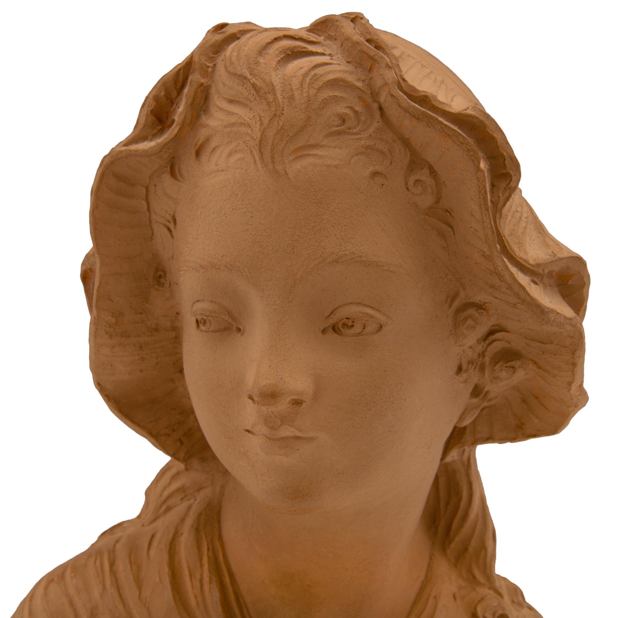 Terracotta French 19th Century Terra Cotta and Rosso Levanto Marble Bust For Sale