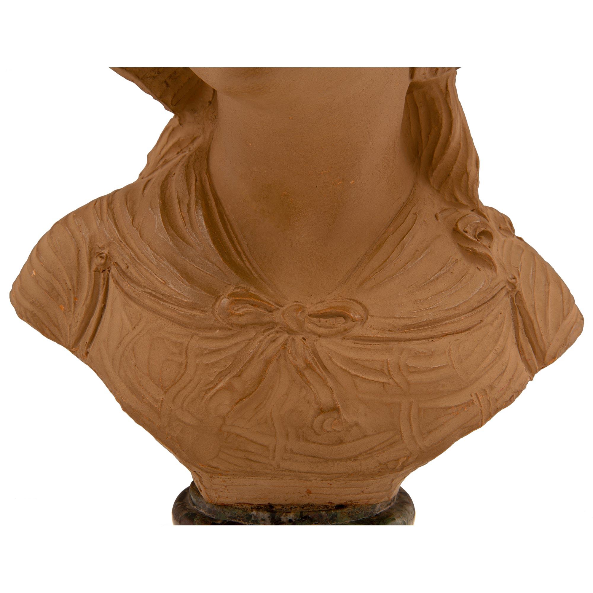 French 19th Century Terra Cotta and Rosso Levanto Marble Bust For Sale 1