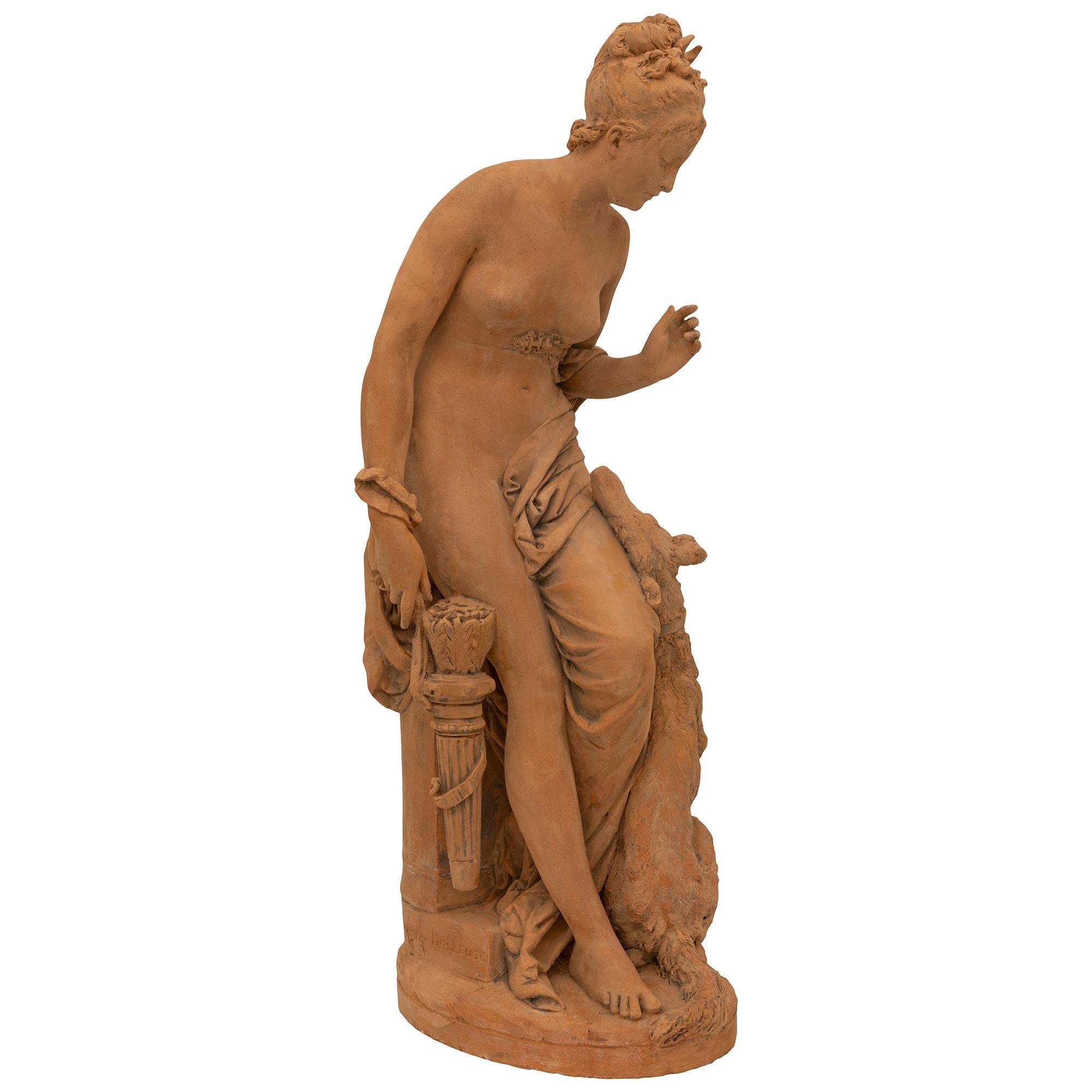 Francese Scultura in terracotta francese del XIX secolo raffigurante Diana, firmata Albert Ernest Carrier in vendita