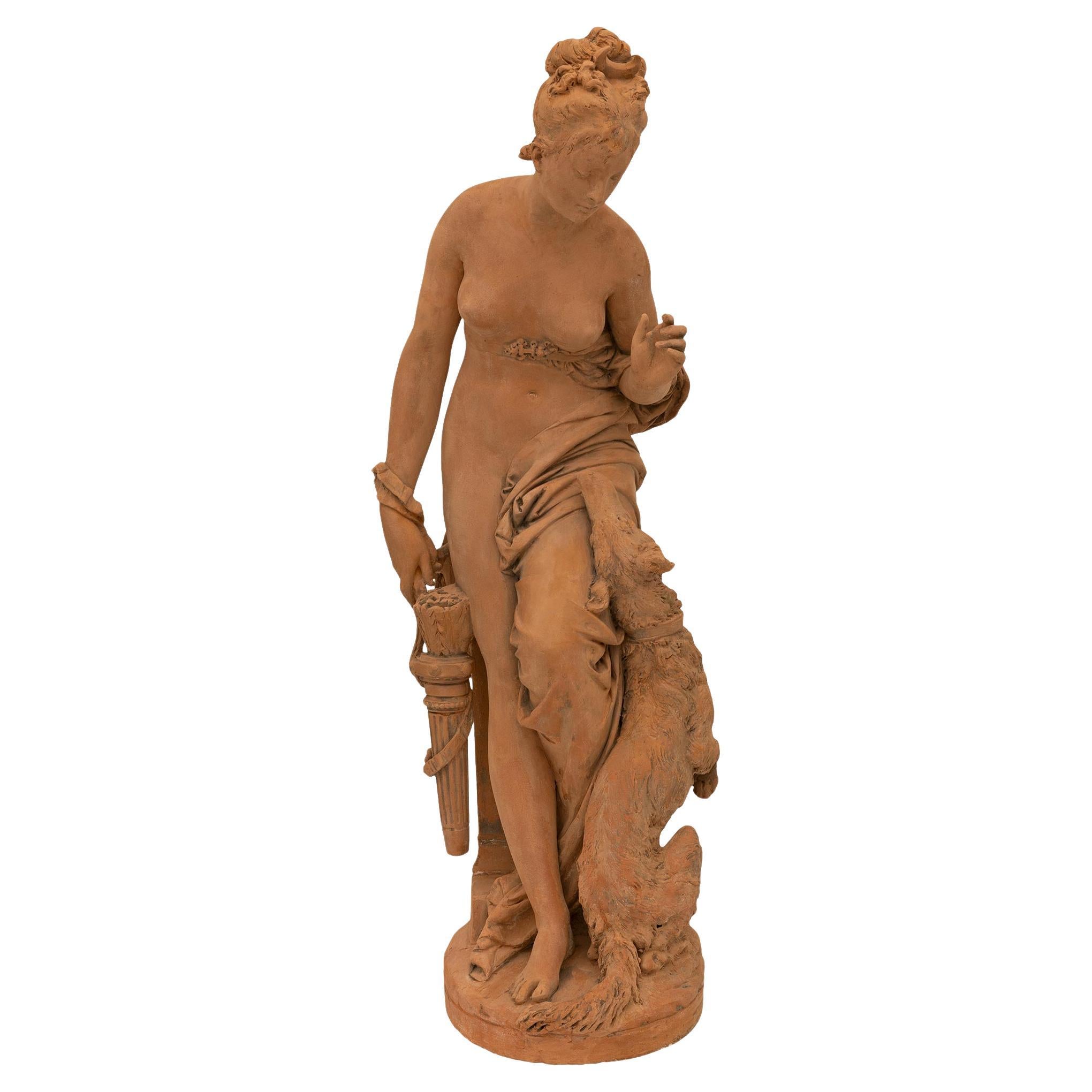 Scultura in terracotta francese del XIX secolo raffigurante Diana, firmata Albert Ernest Carrier in vendita