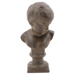 French 19th Century Terracotta Bust of a Child on Pedestal Signed François