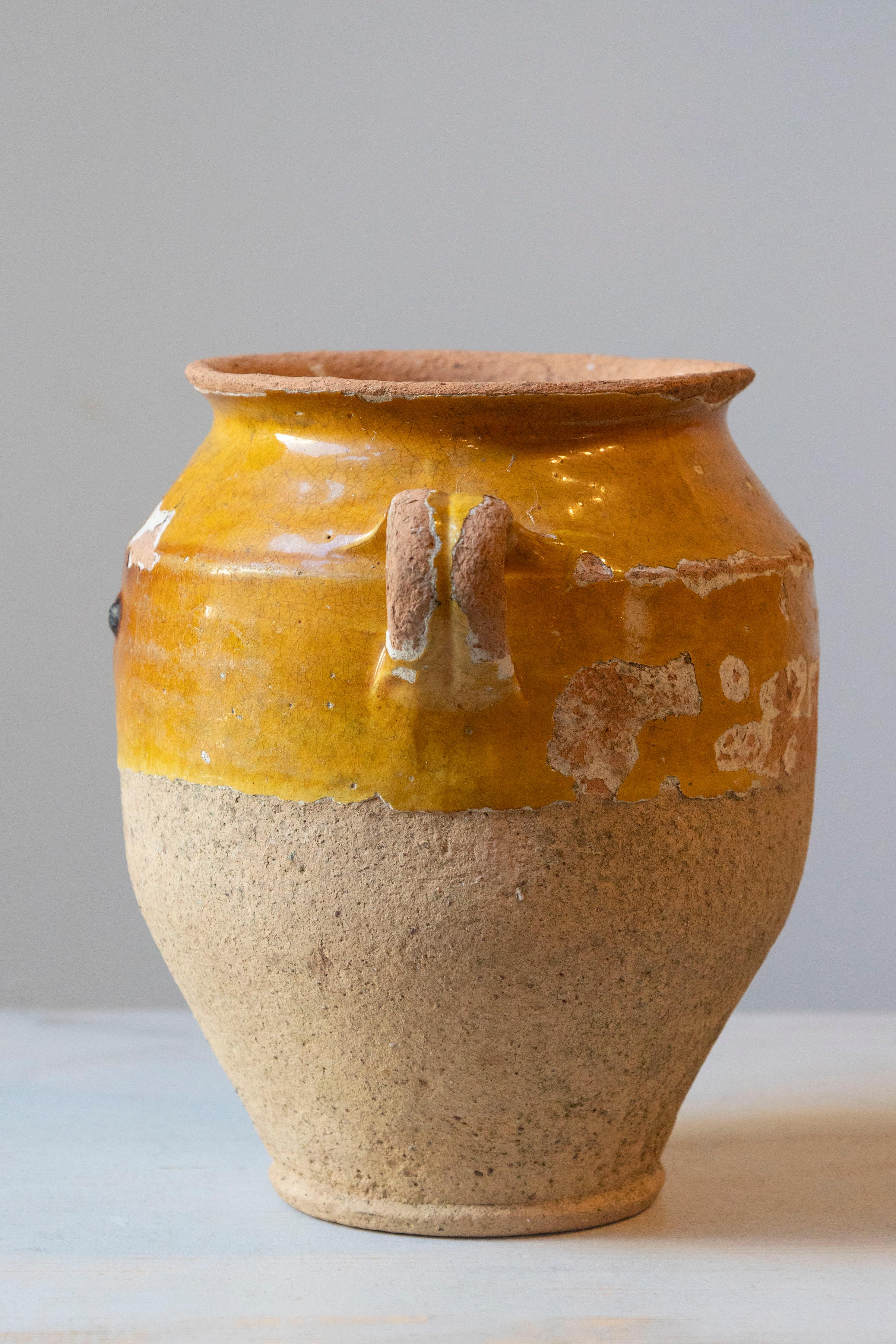 Vaso di terracotta francese del XIX secolo con smalto alla senape in vendita 1