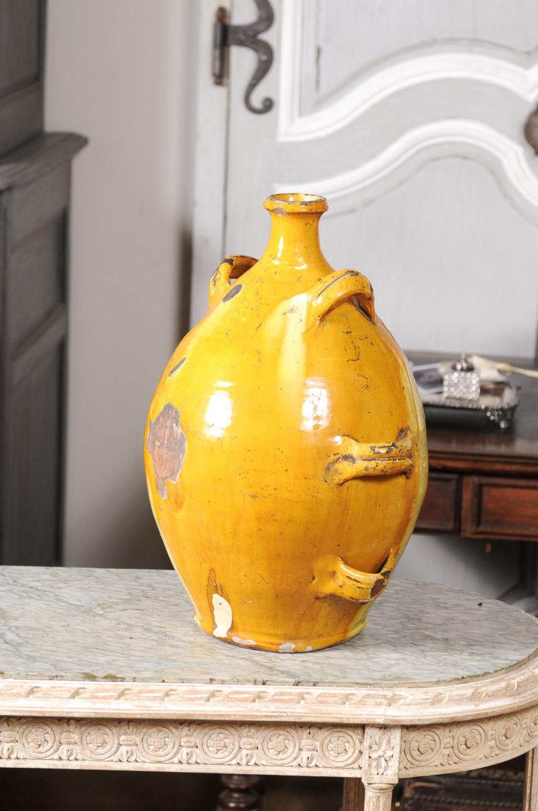 French 19th Century Terracotta Conscience Olive Oil Jar with Yellow Glaze 5
