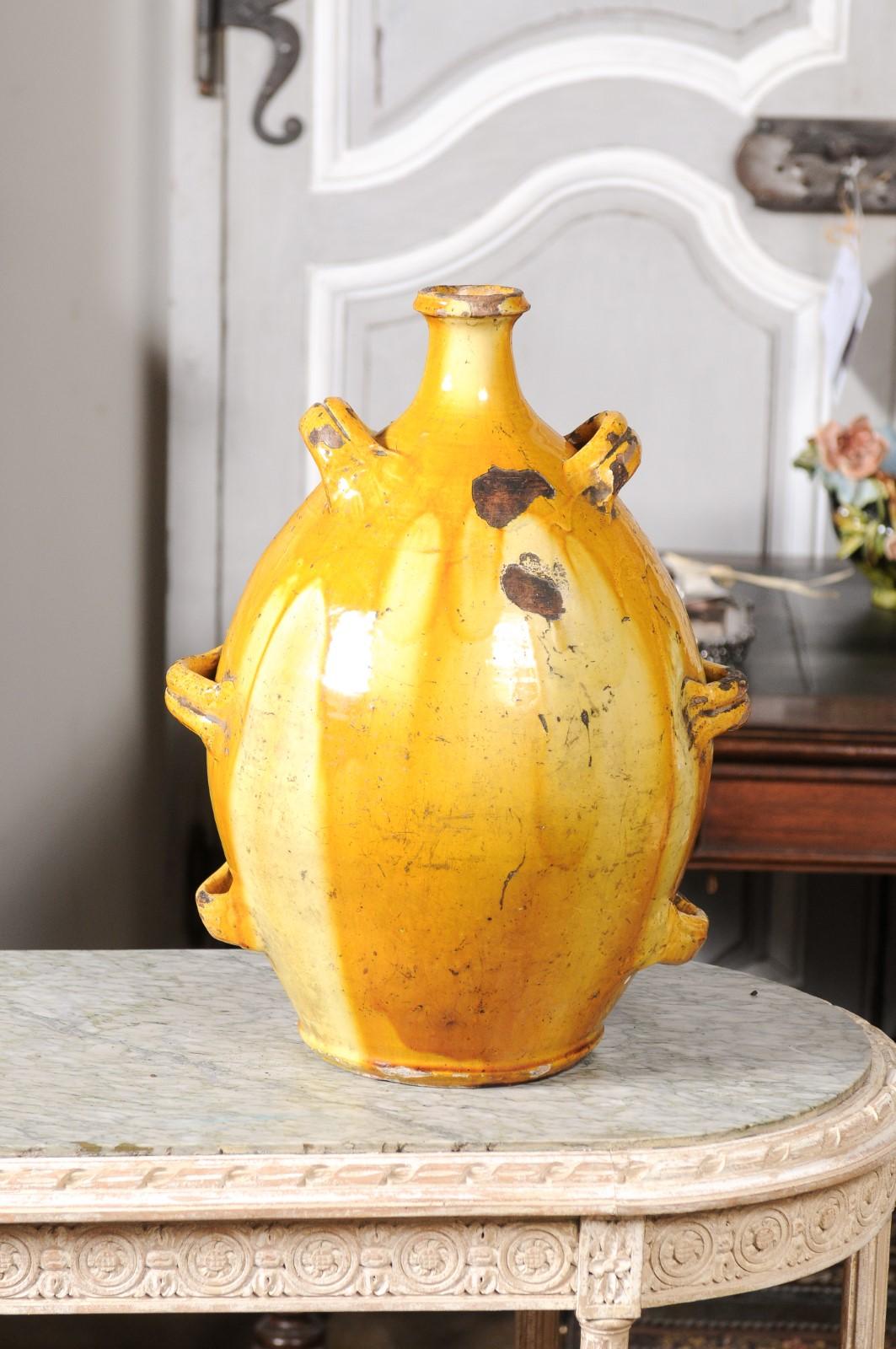 French 19th Century Terracotta Conscience Olive Oil Jar with Yellow Glaze 7