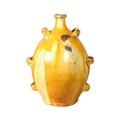 Pot à huile français Conscience en terre cuite du 19ème siècle avec glaçure jaune