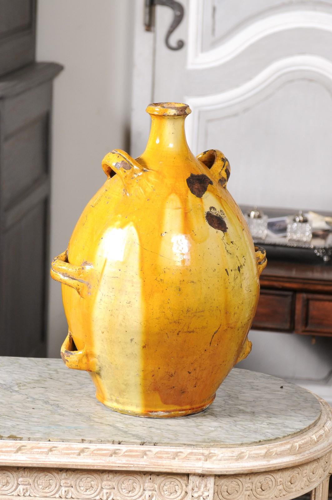 French 19th Century Terracotta Conscience Olive Oil Jar with Yellow Glaze 3