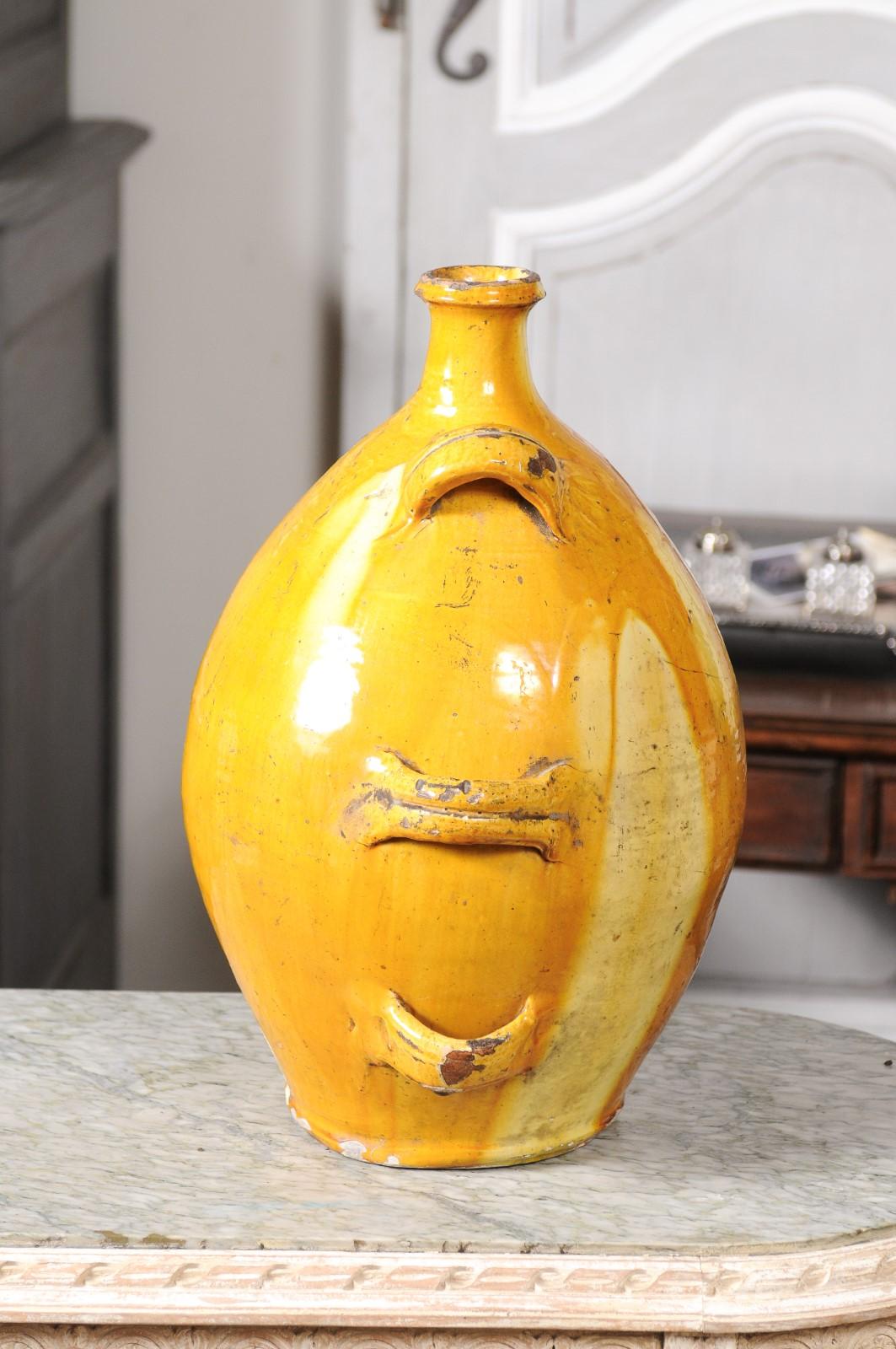 French 19th Century Terracotta Conscience Olive Oil Jar with Yellow Glaze 4