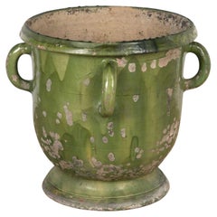 Antique French 19th Century Terracotta Green Vase